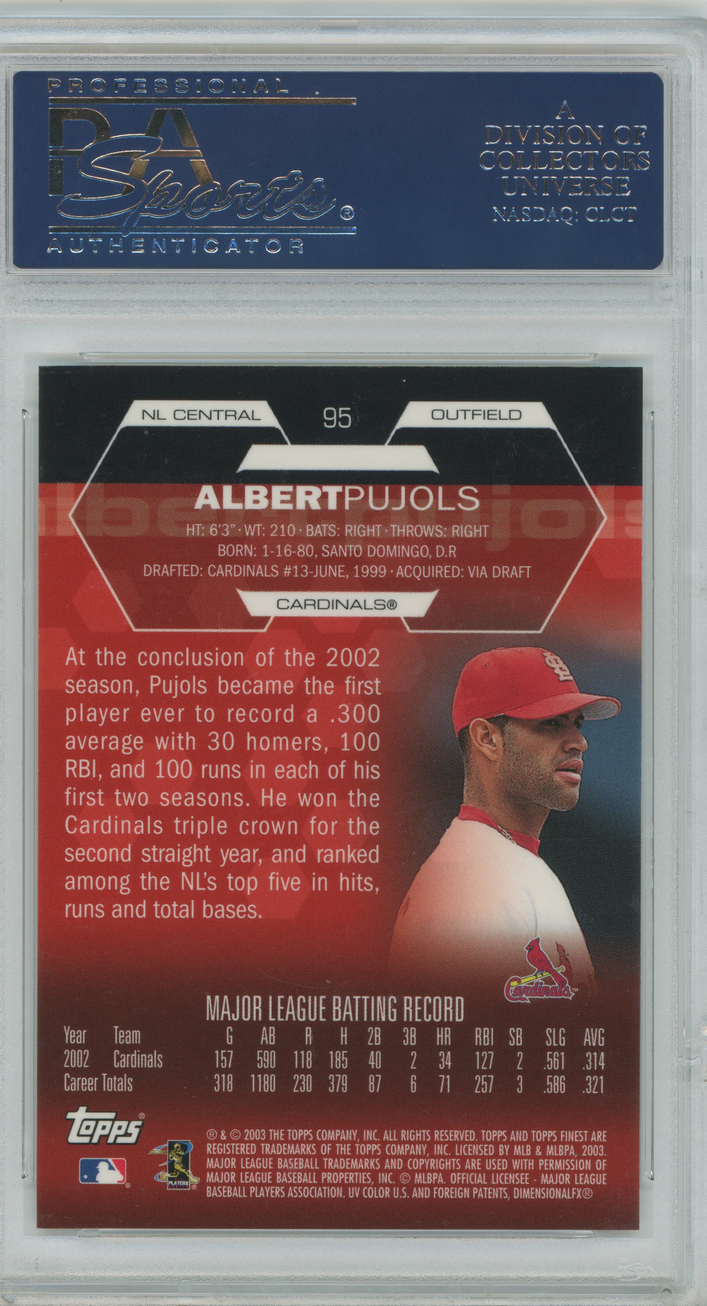 2003 Finest Albert Pujols PSA 10