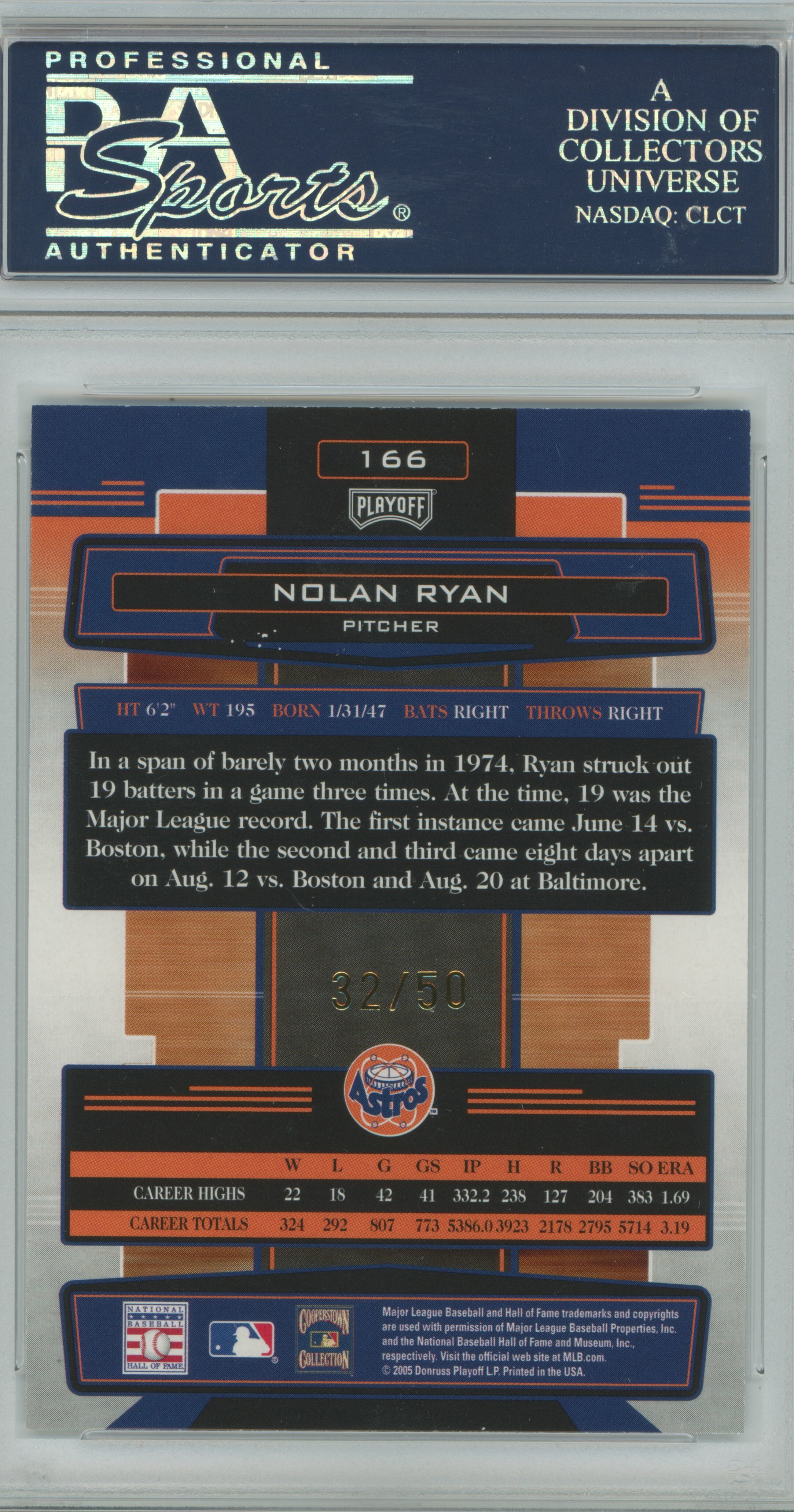 2005 Absolute Memorabilia Spectrum Gold Nolan Ryan PSA 9