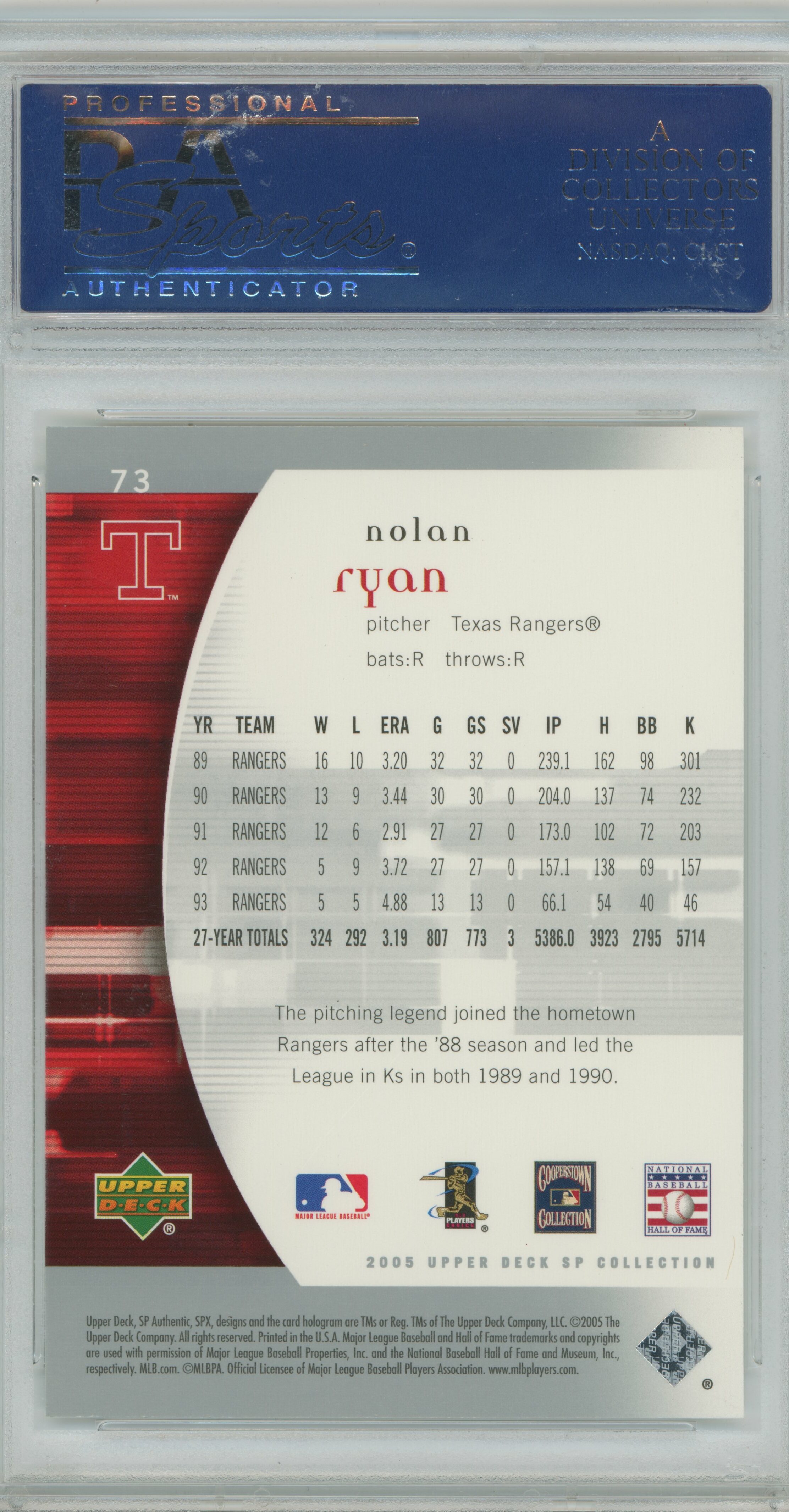 2005 SP Authentic Nolan Ryan PSA 10