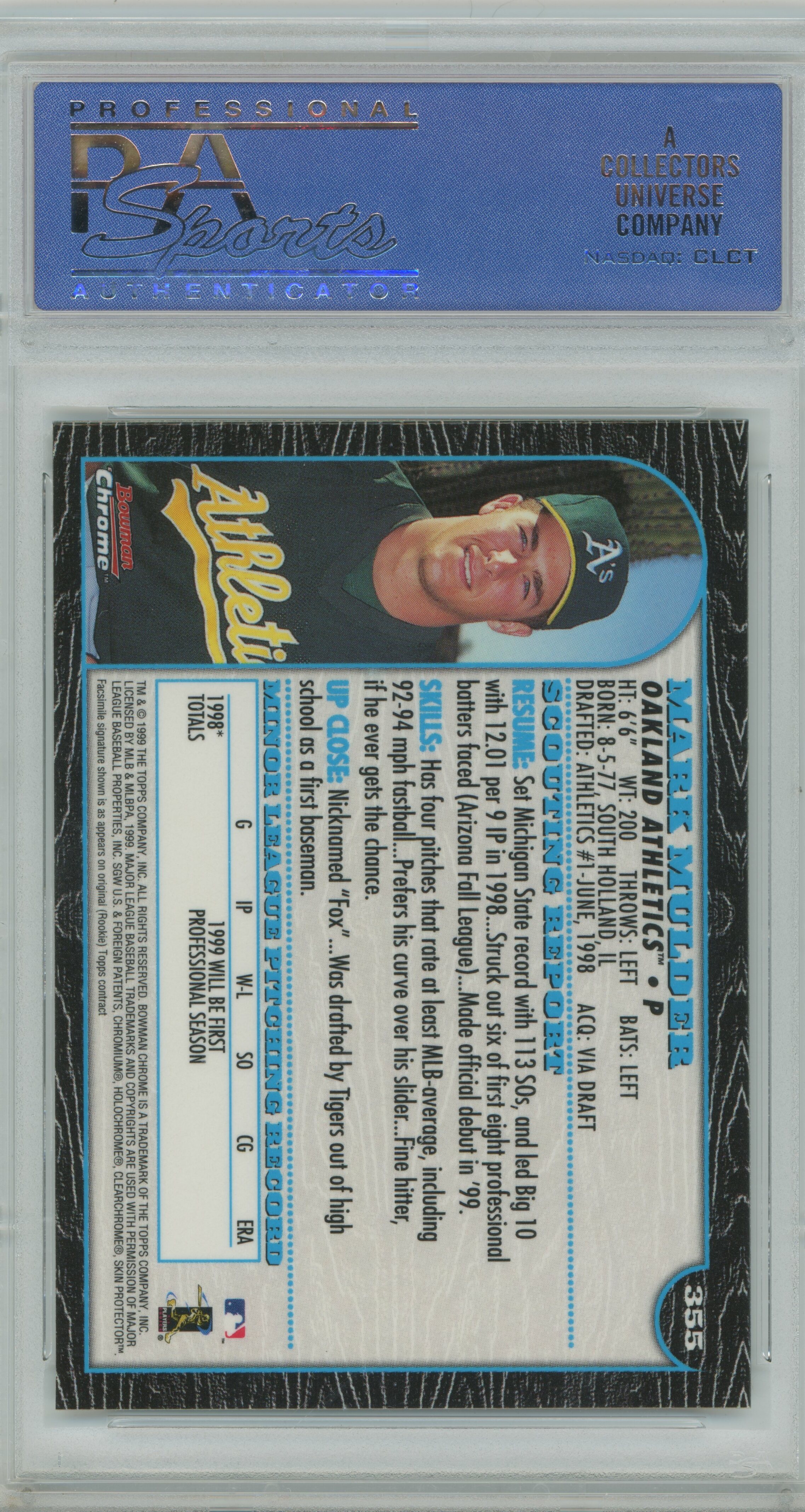 1999 Bowman Chrome Mark Mulder PSA 10