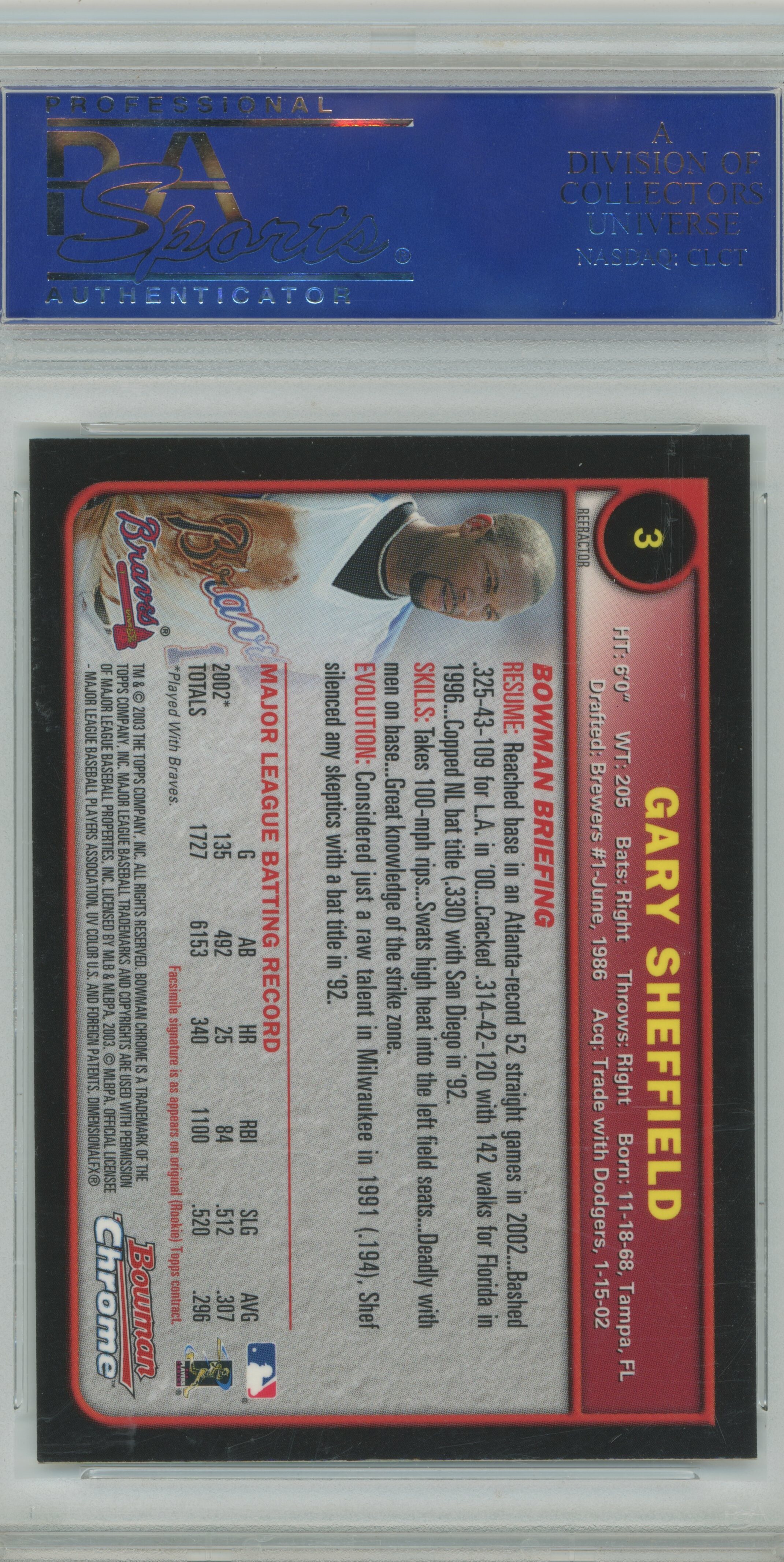 2003 Bowman Chrome Refractor Gary Sheffield PSA 9