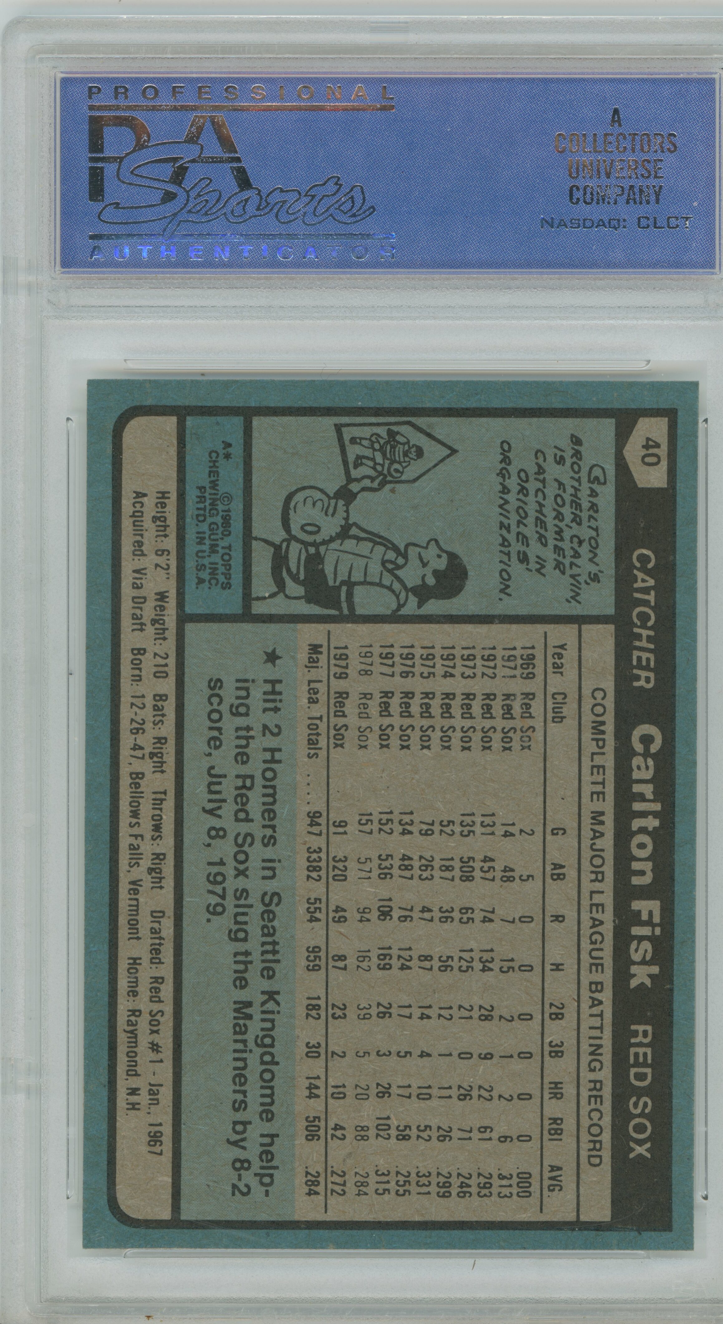 1980 Topps Carlton Fisk PSA 9