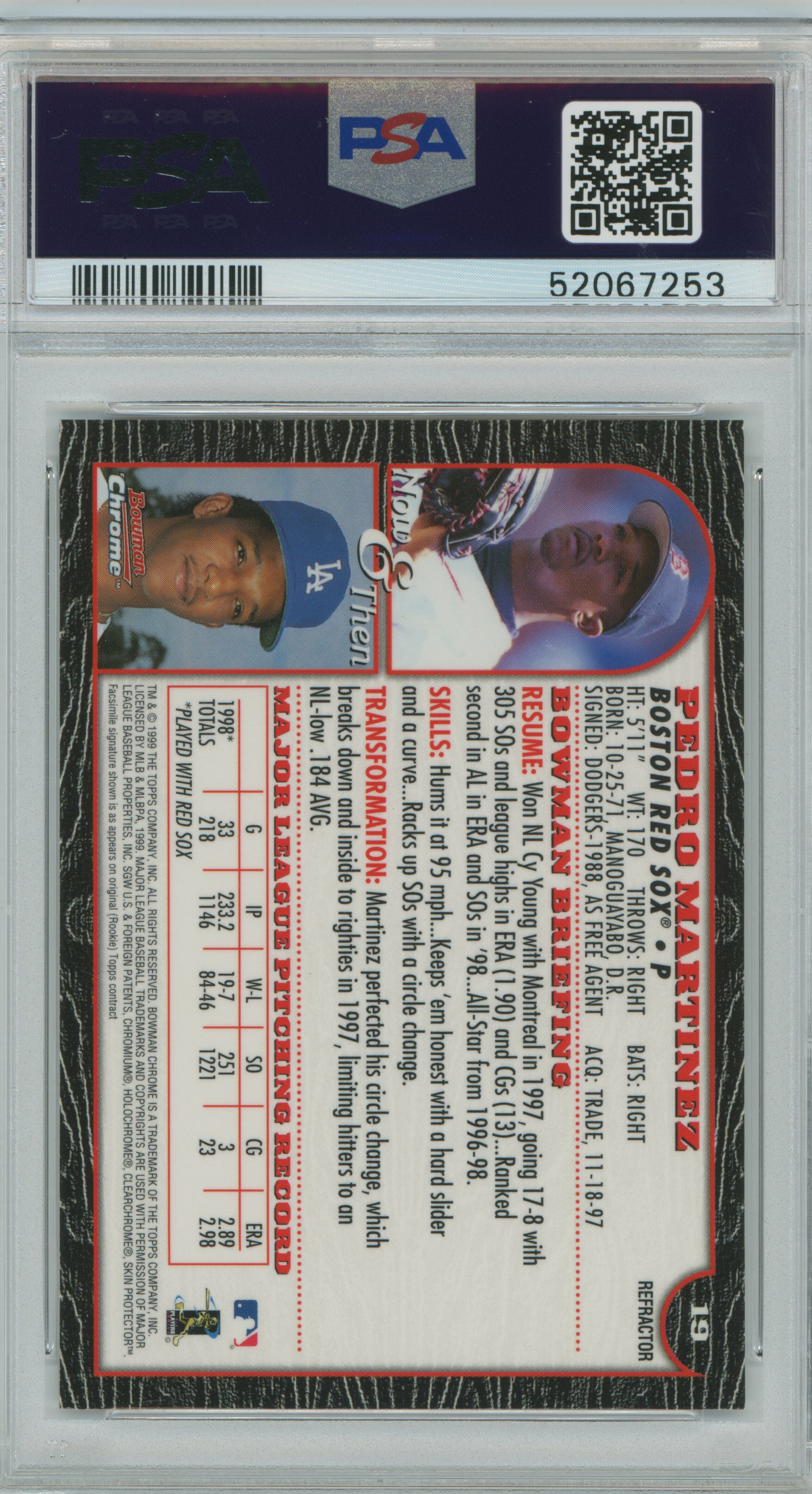 1999 Bowman Chrome Refractor Pedro Martinez PSA 9