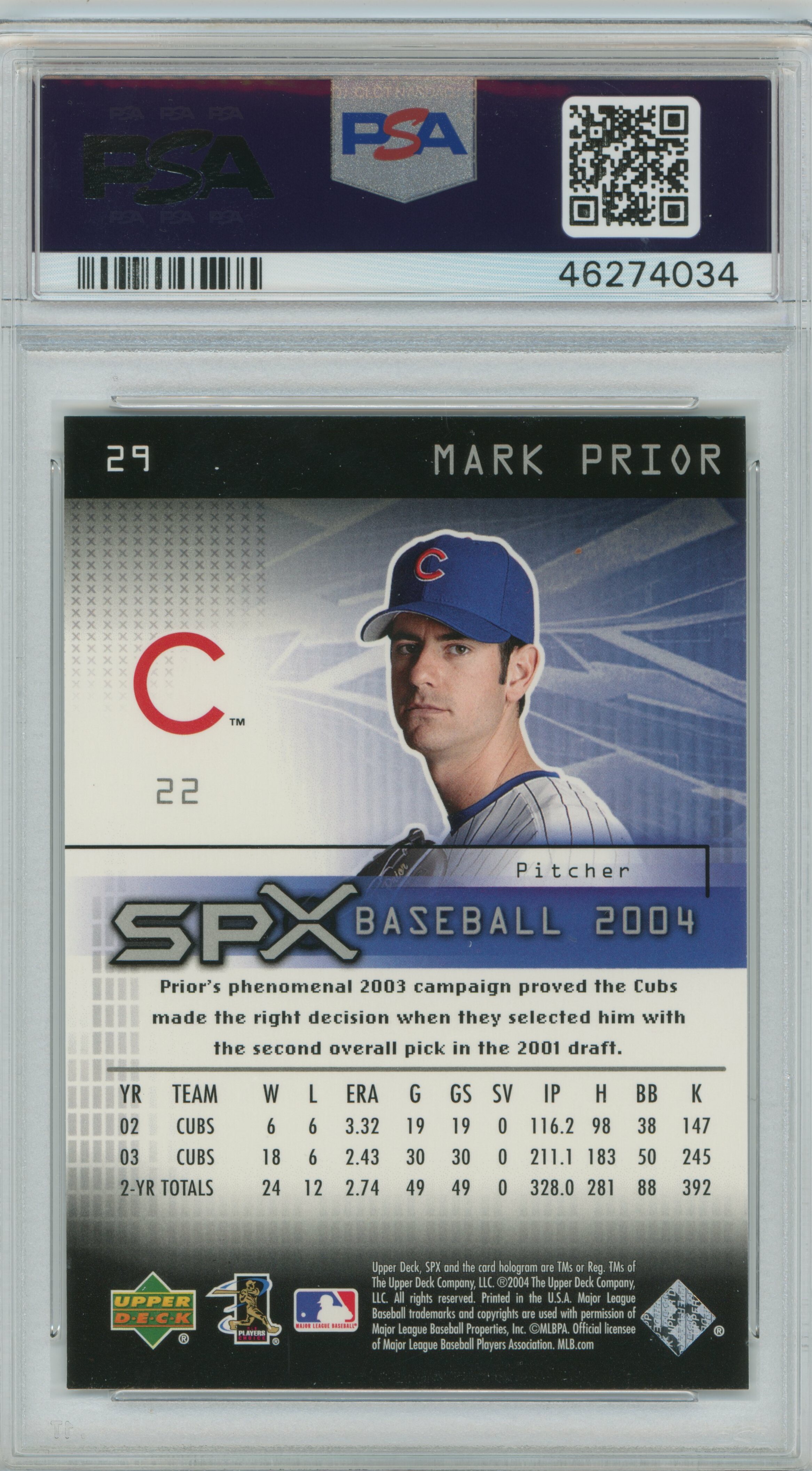 2004 SPx Mark Prior PSA 9