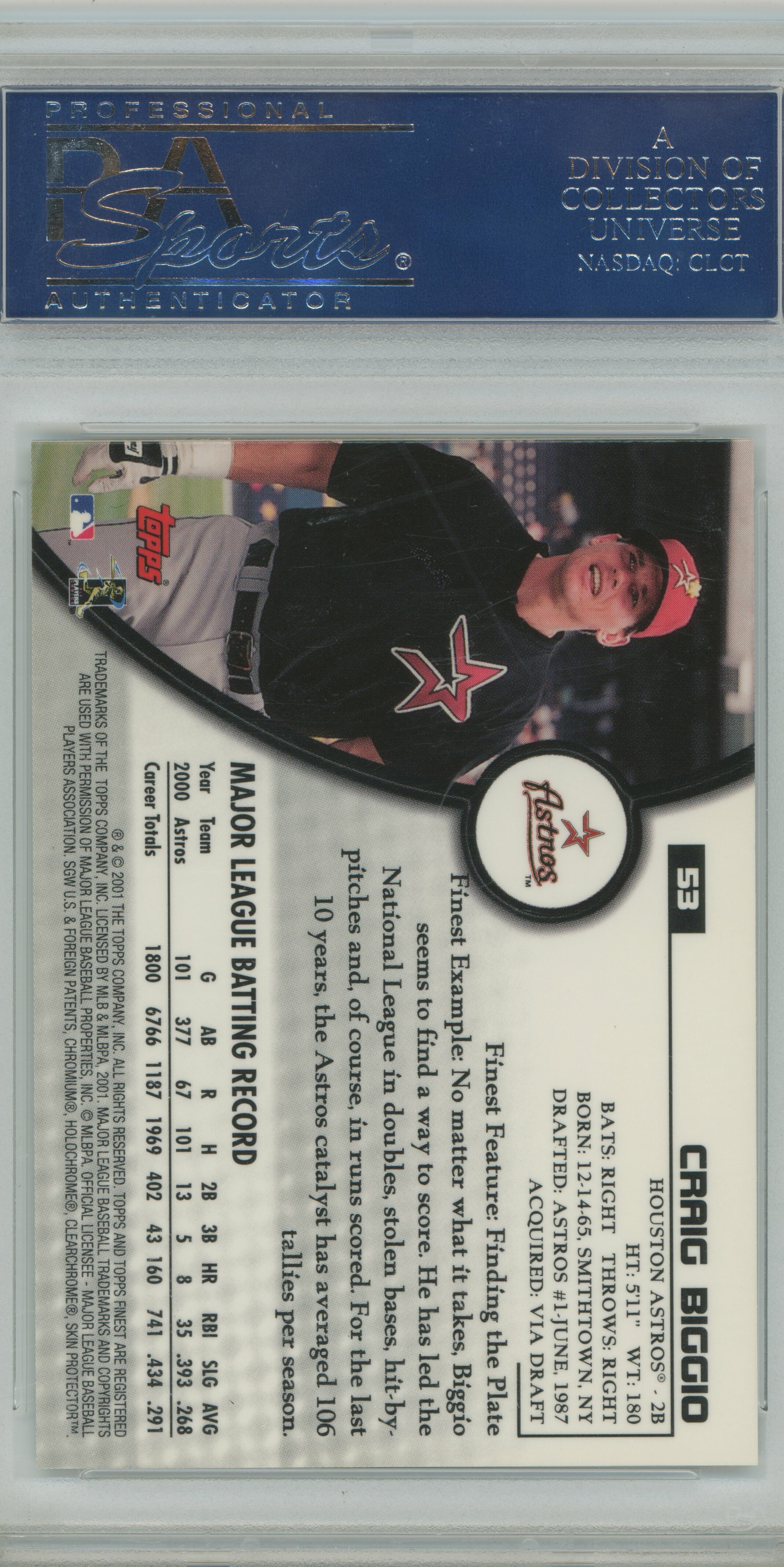 2001 Finest Craig Biggio PSA 10