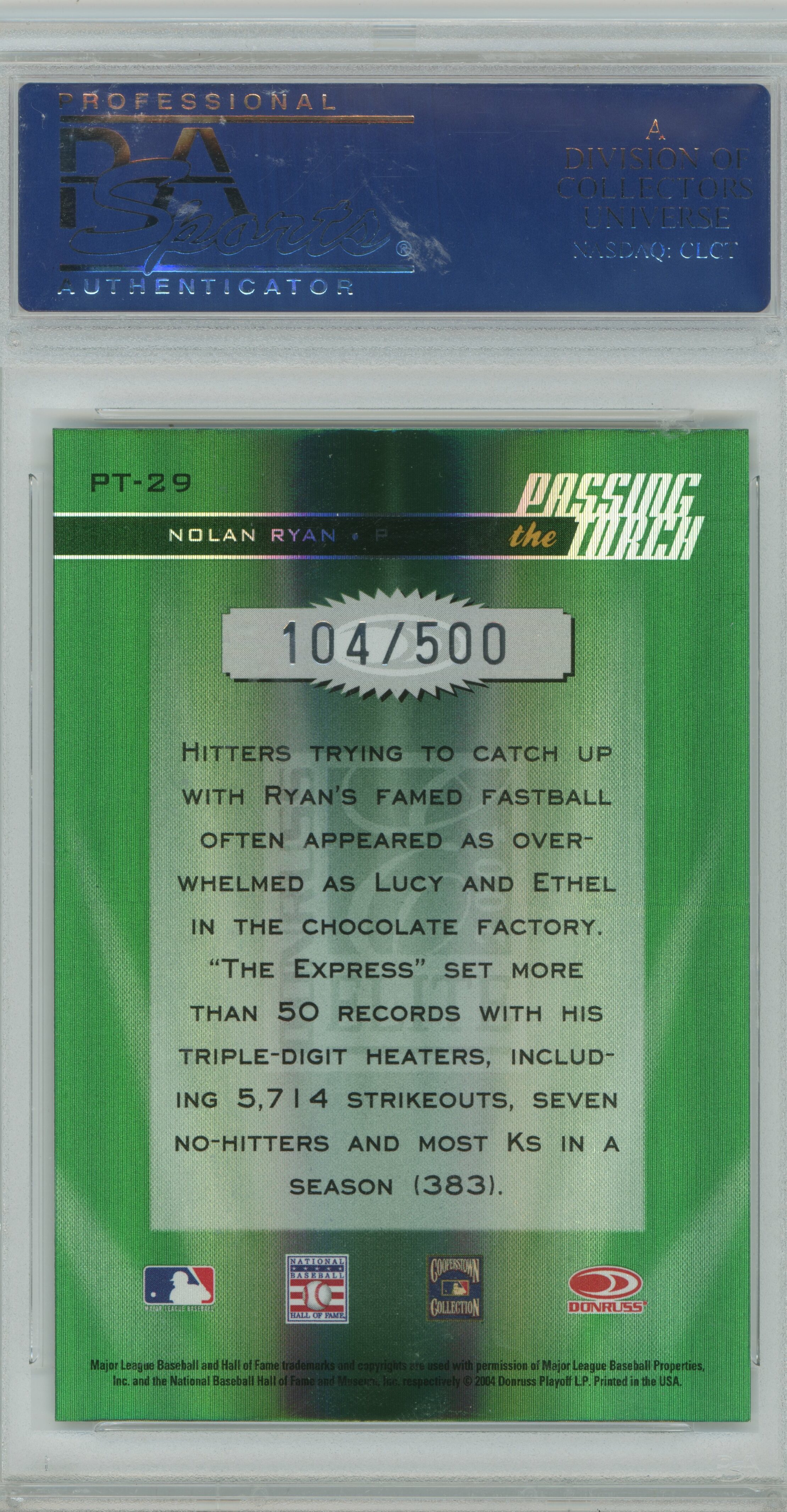 2004 Elite Passing the Torch Nolan Ryan PSA 9