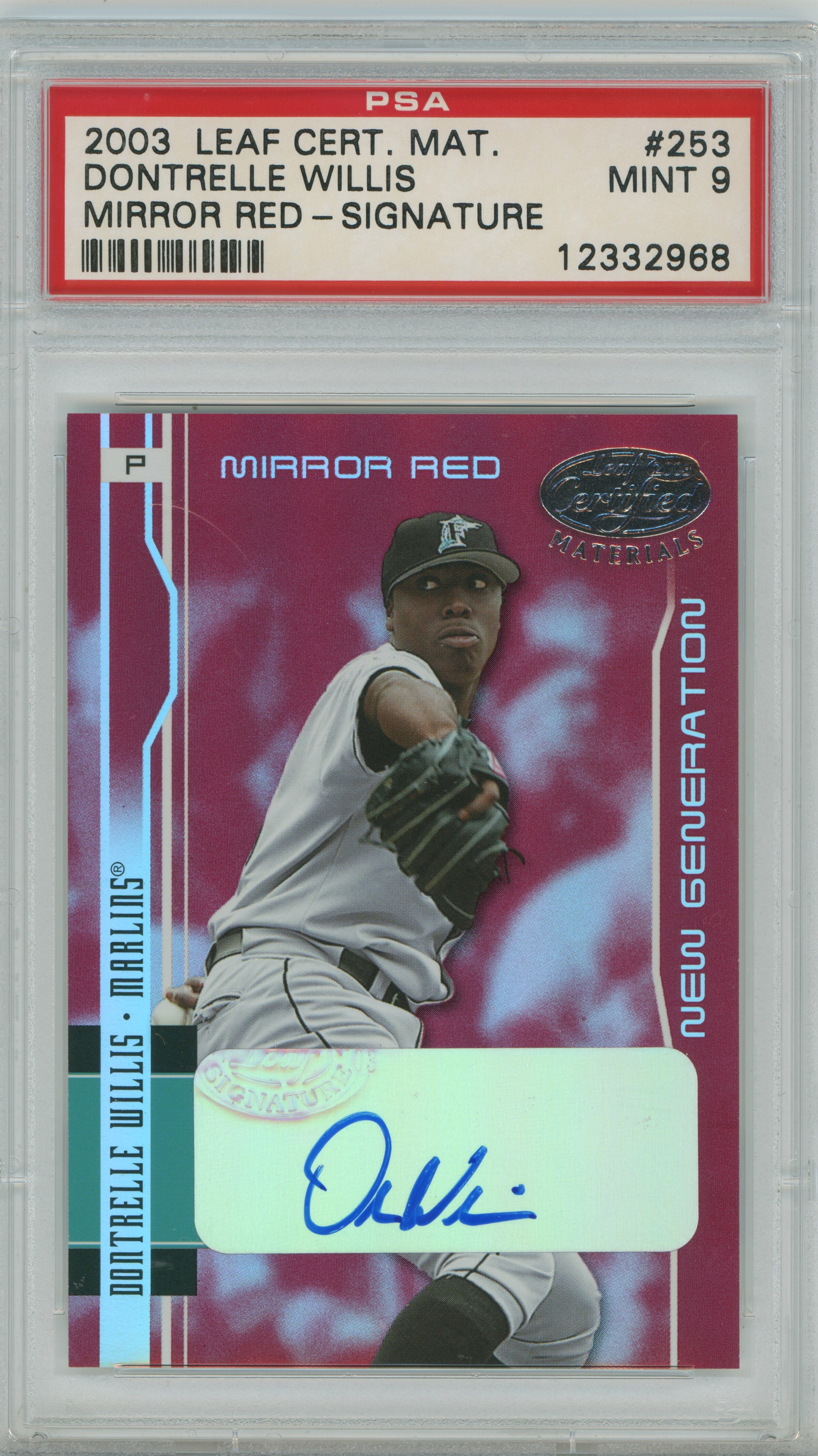 2003 Certified Materials Mirror Red Signature Dontrelle Willis PSA 9