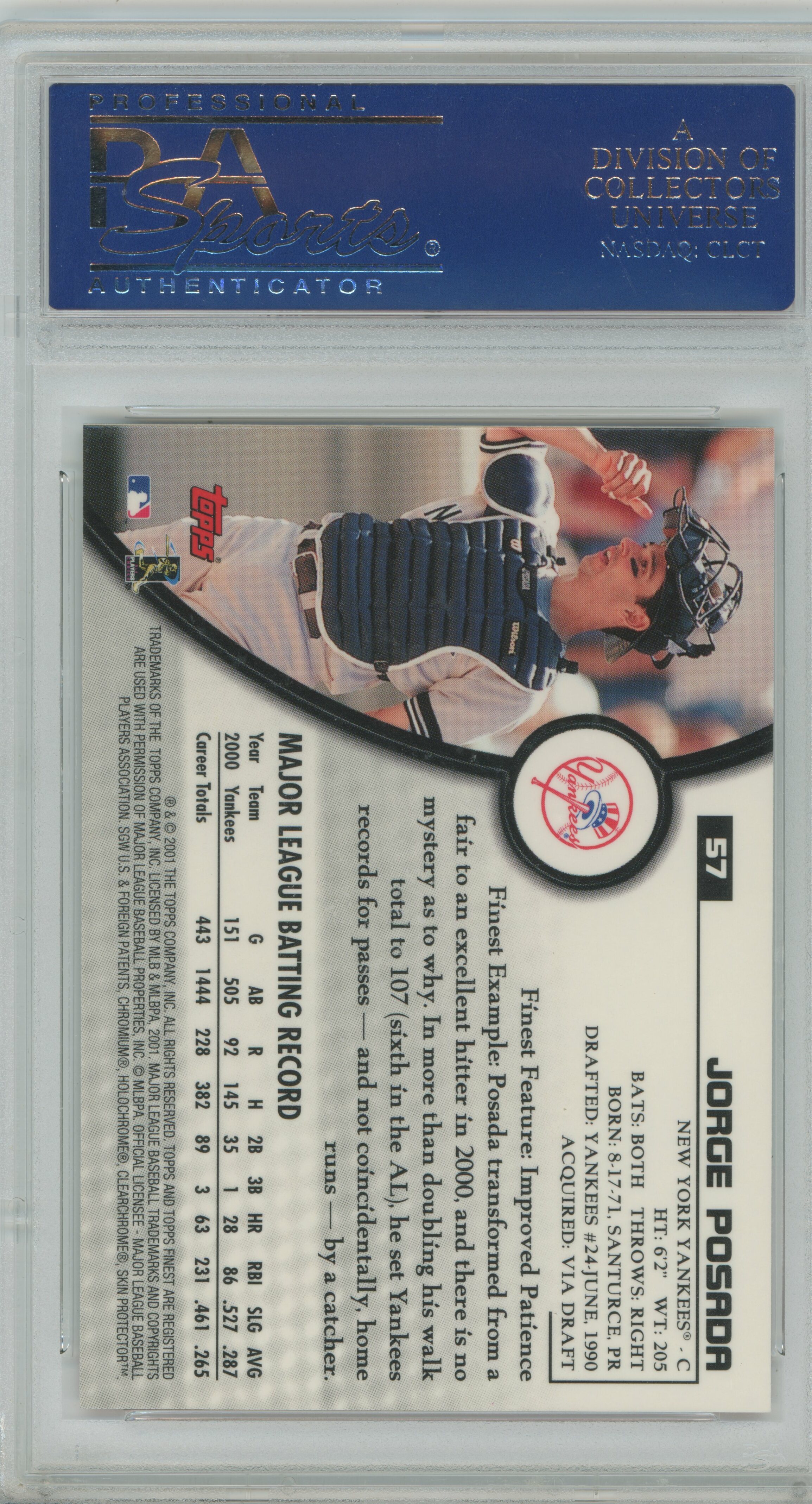 2001 Finest Jorge Posada PSA 10