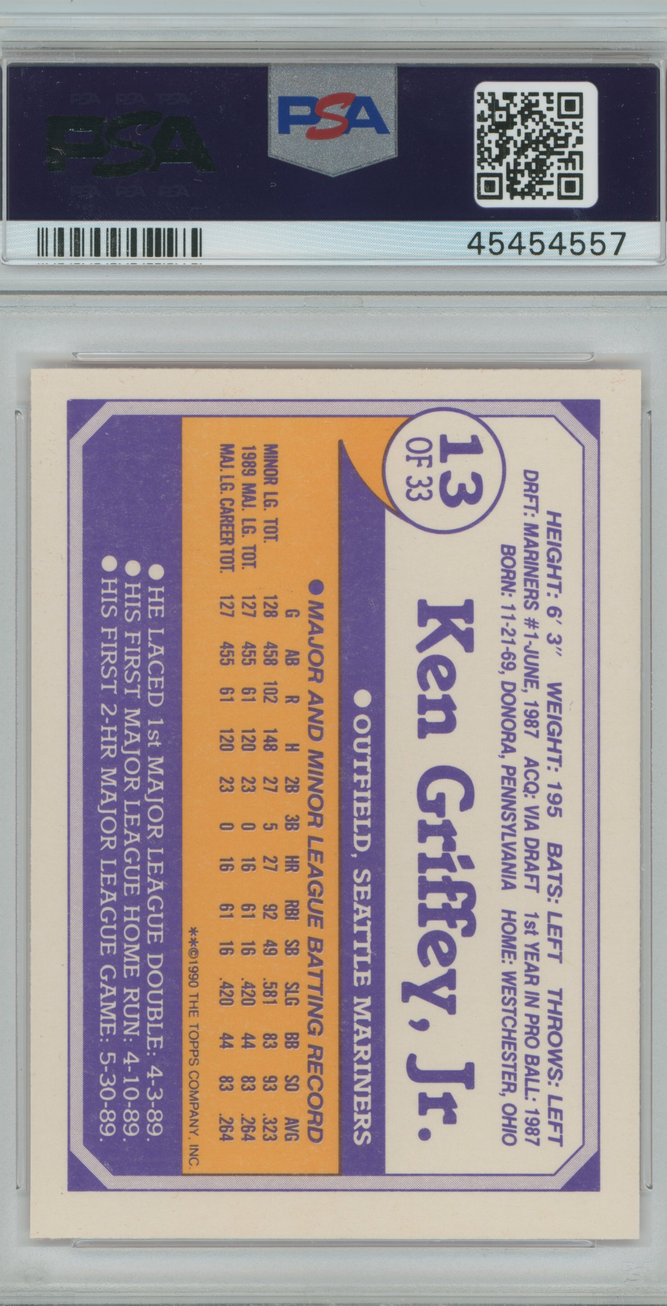 1990 Toys R Us Rookies Ken Griffey Jr. PSA 9