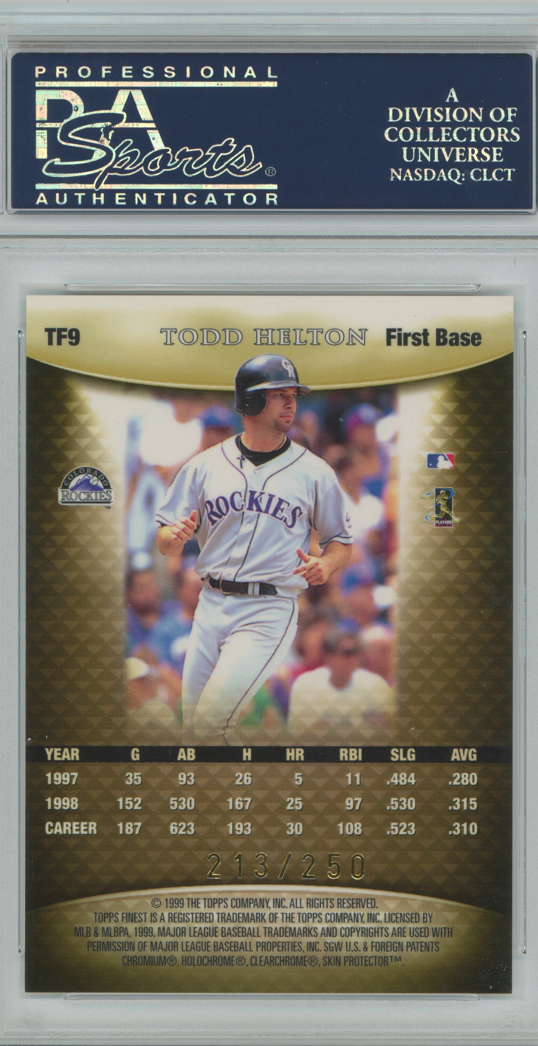 1999 Finest Team Finest Gold Todd Helton PSA 10