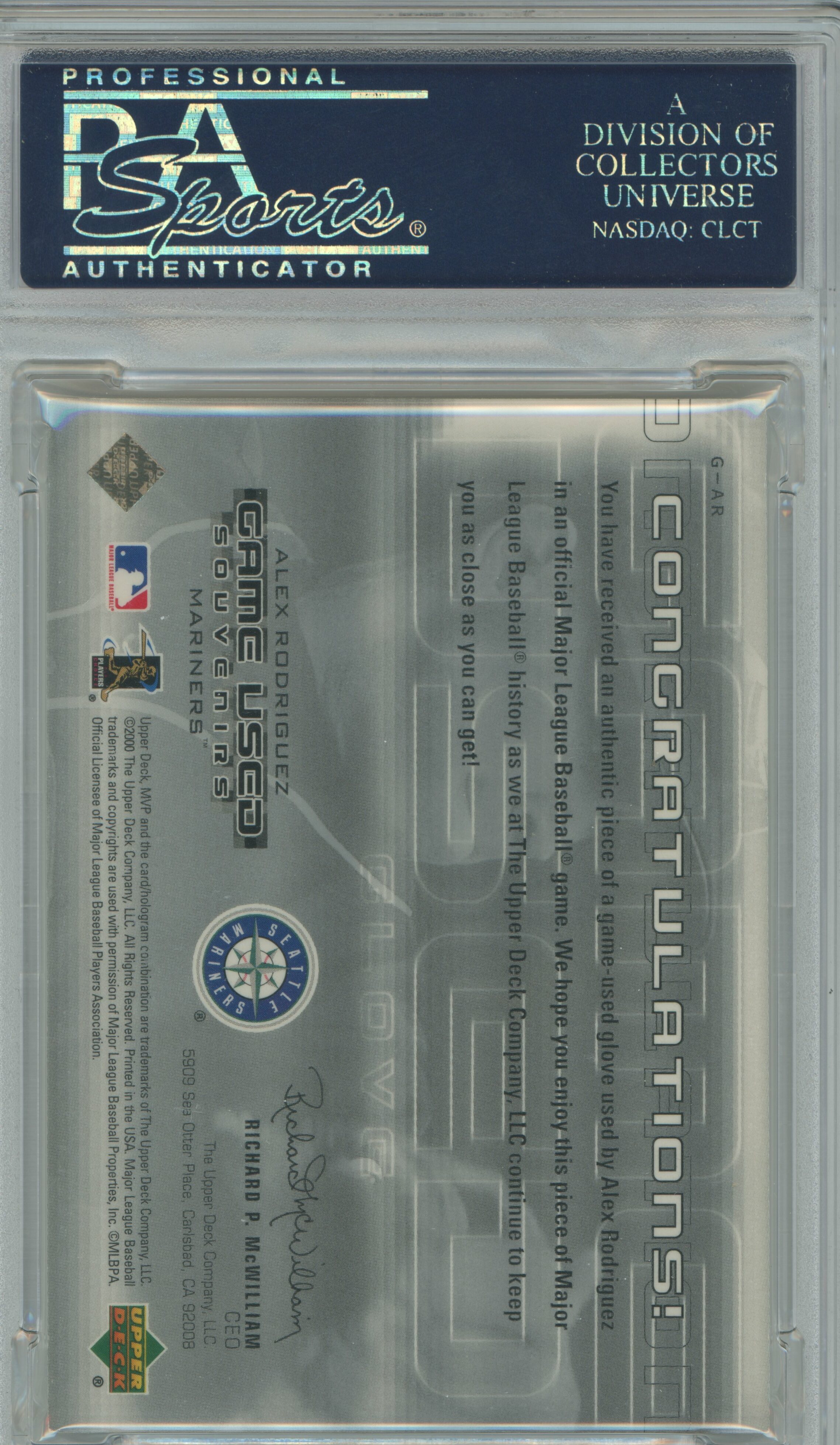 2000 MVP Game Used Souvenirs Glove Alex Rodriguez PSA 8