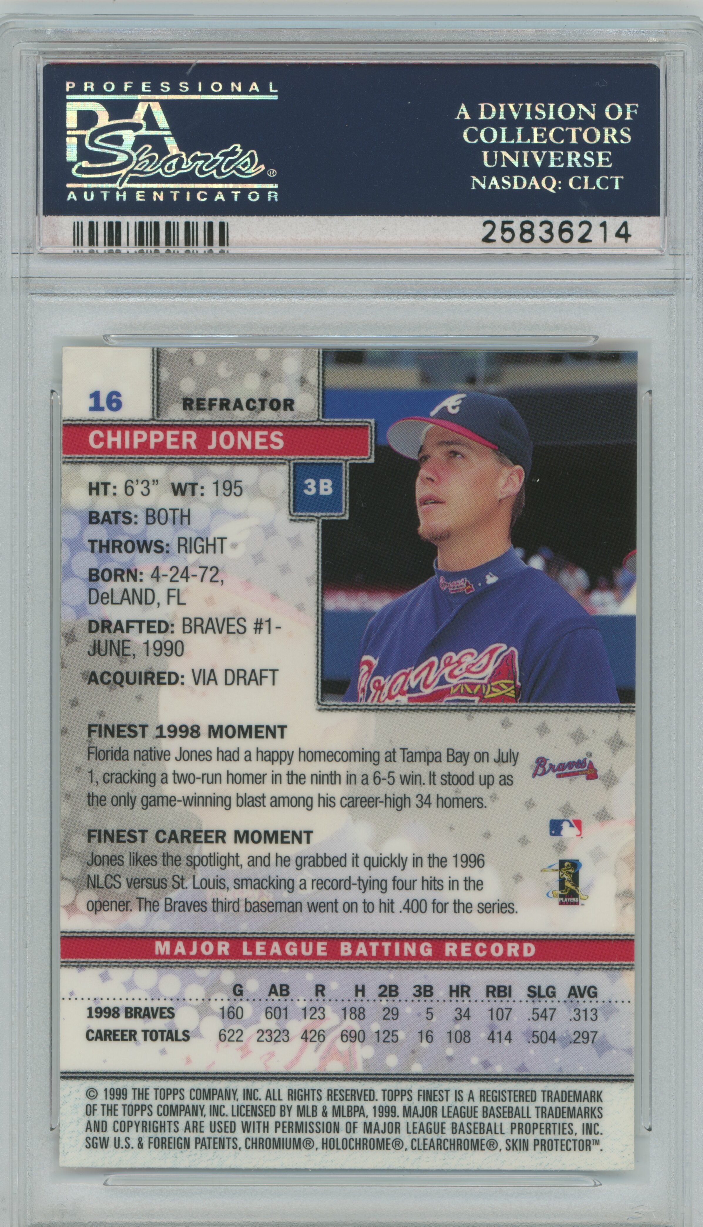 1999 Finest Refractor Chipper Jones PSA 9