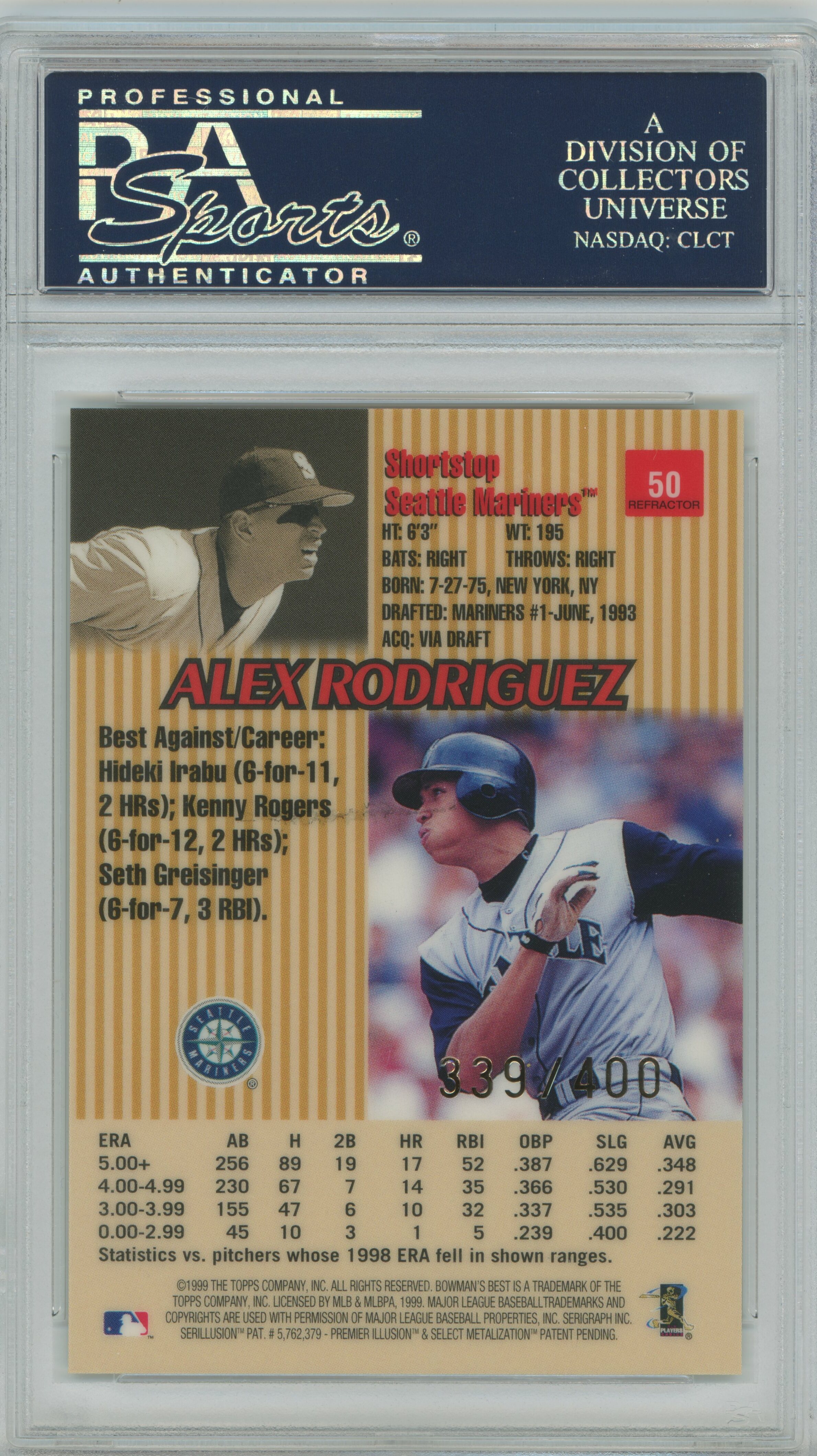 1999 Bowman's Best Refractor Alex Rodriguez PSA 9