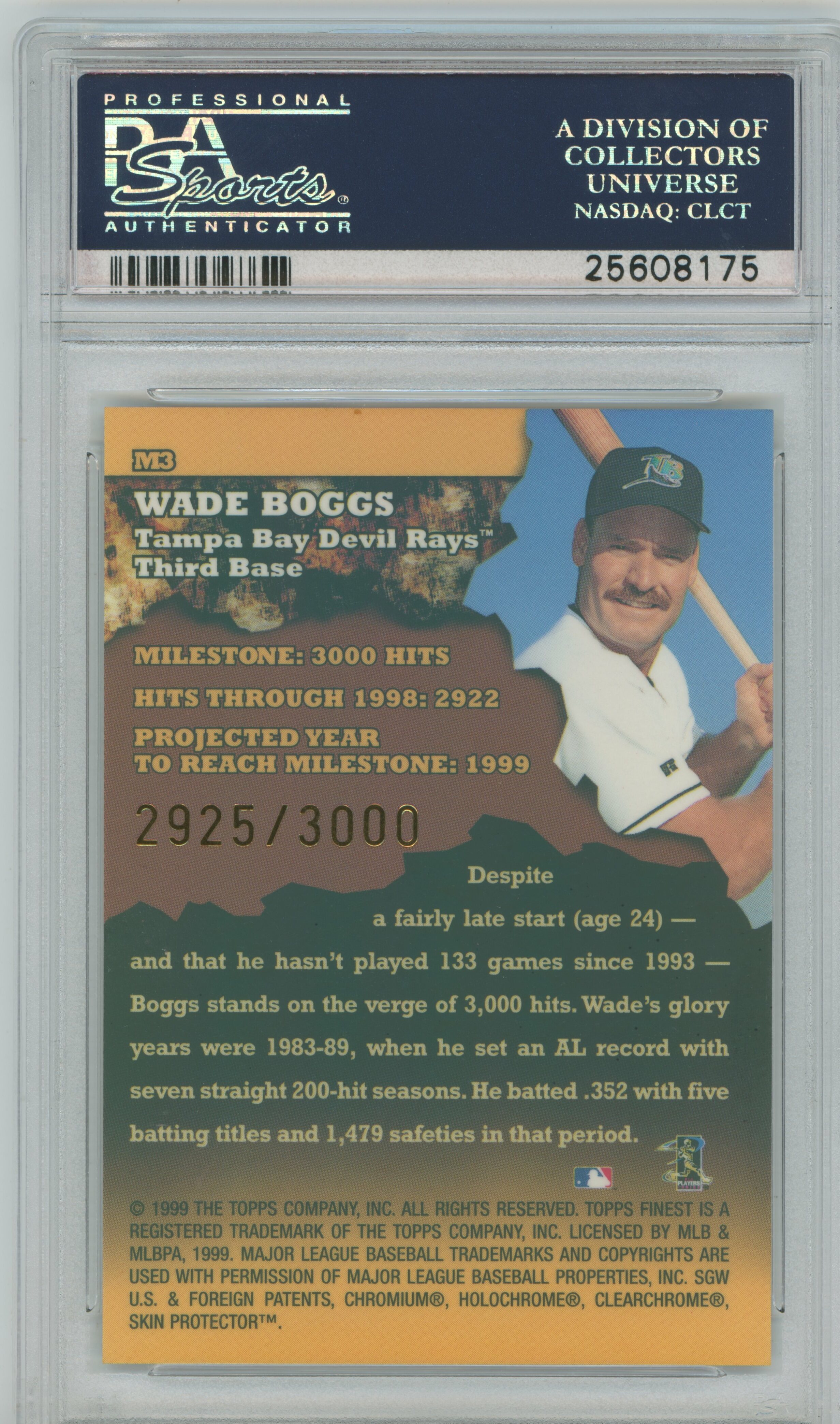 1999 Finest Milestones Wade Boggs PSA 10