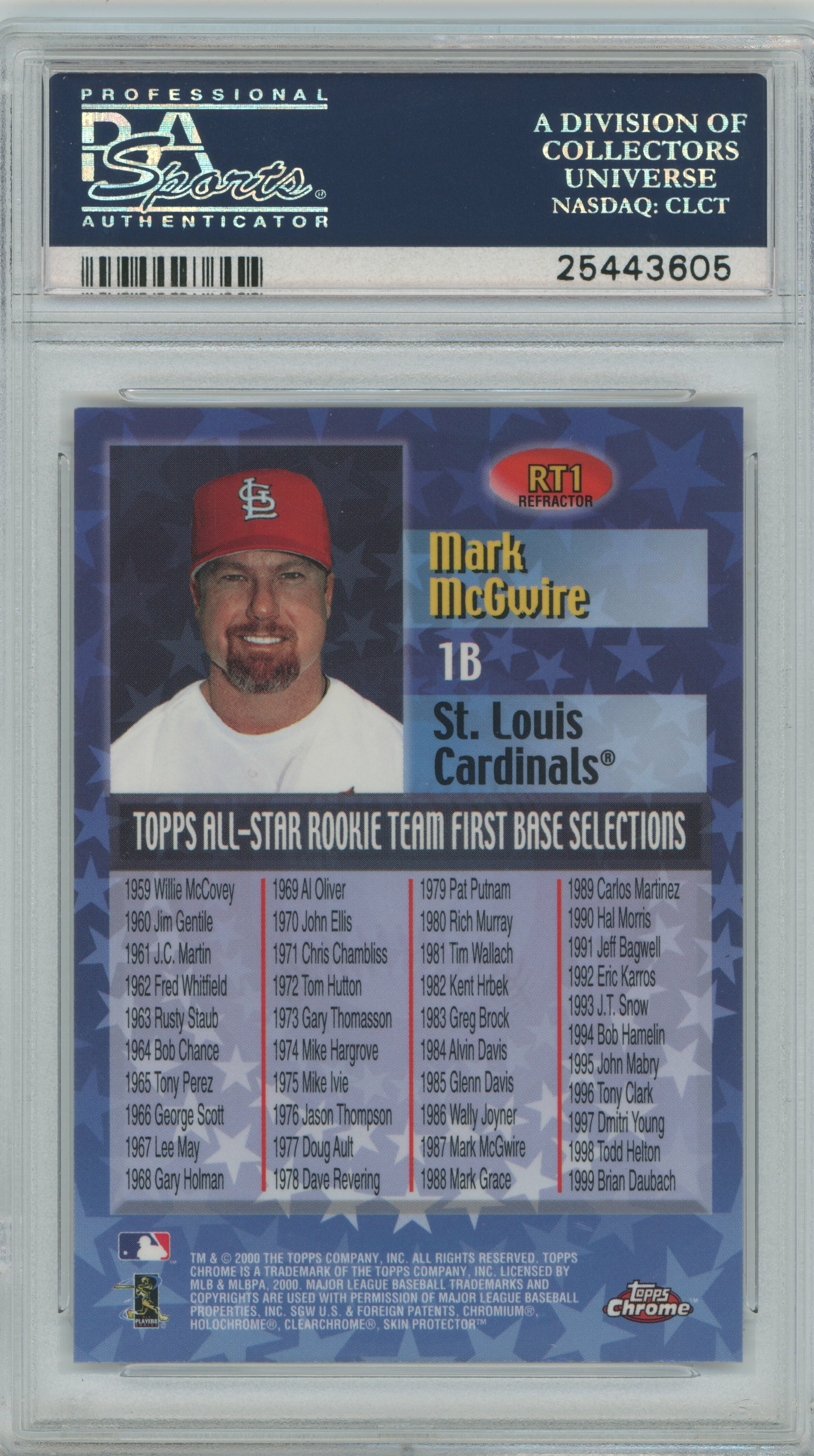 2000 Topps Chrome All Star Rookie Team Refractor Mark McGwire PSA 10