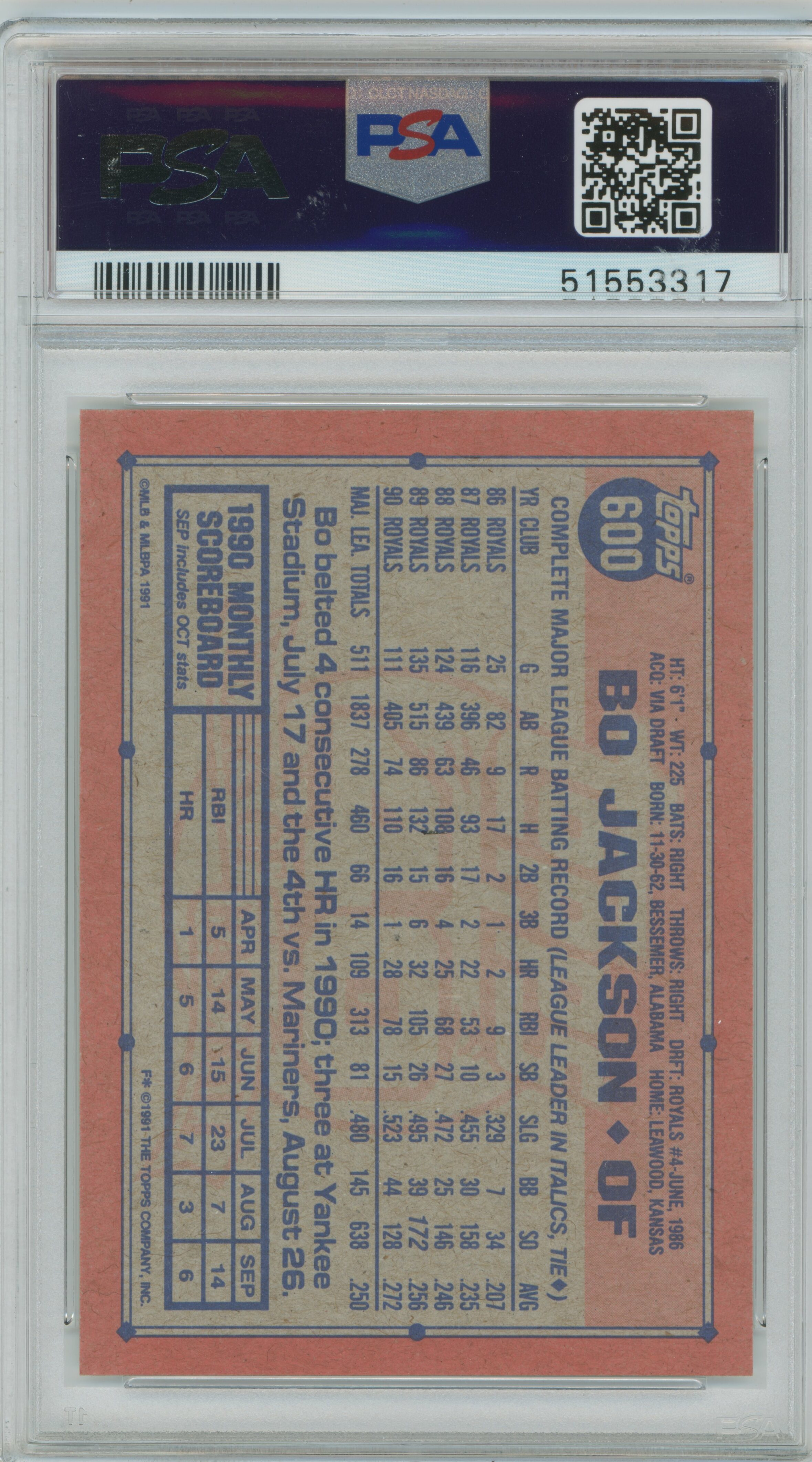 1991 Topps Bo Jackson PSA 10