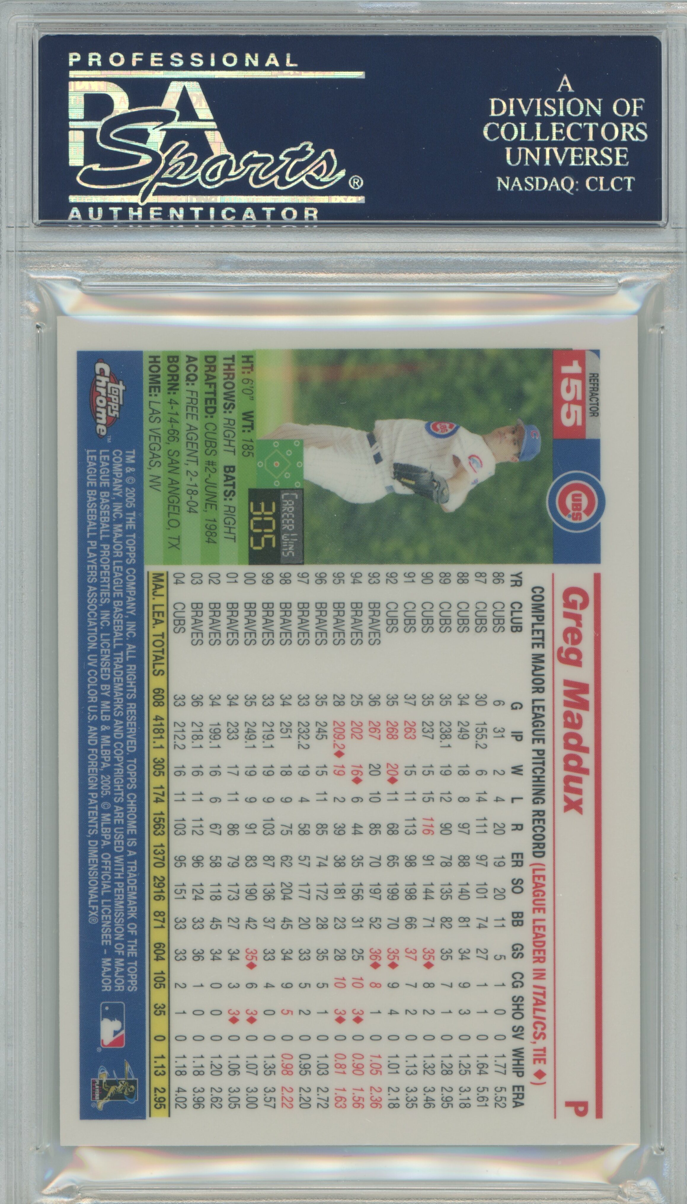 2005 Topps Chrome Refractor Greg Maddux PSA 9