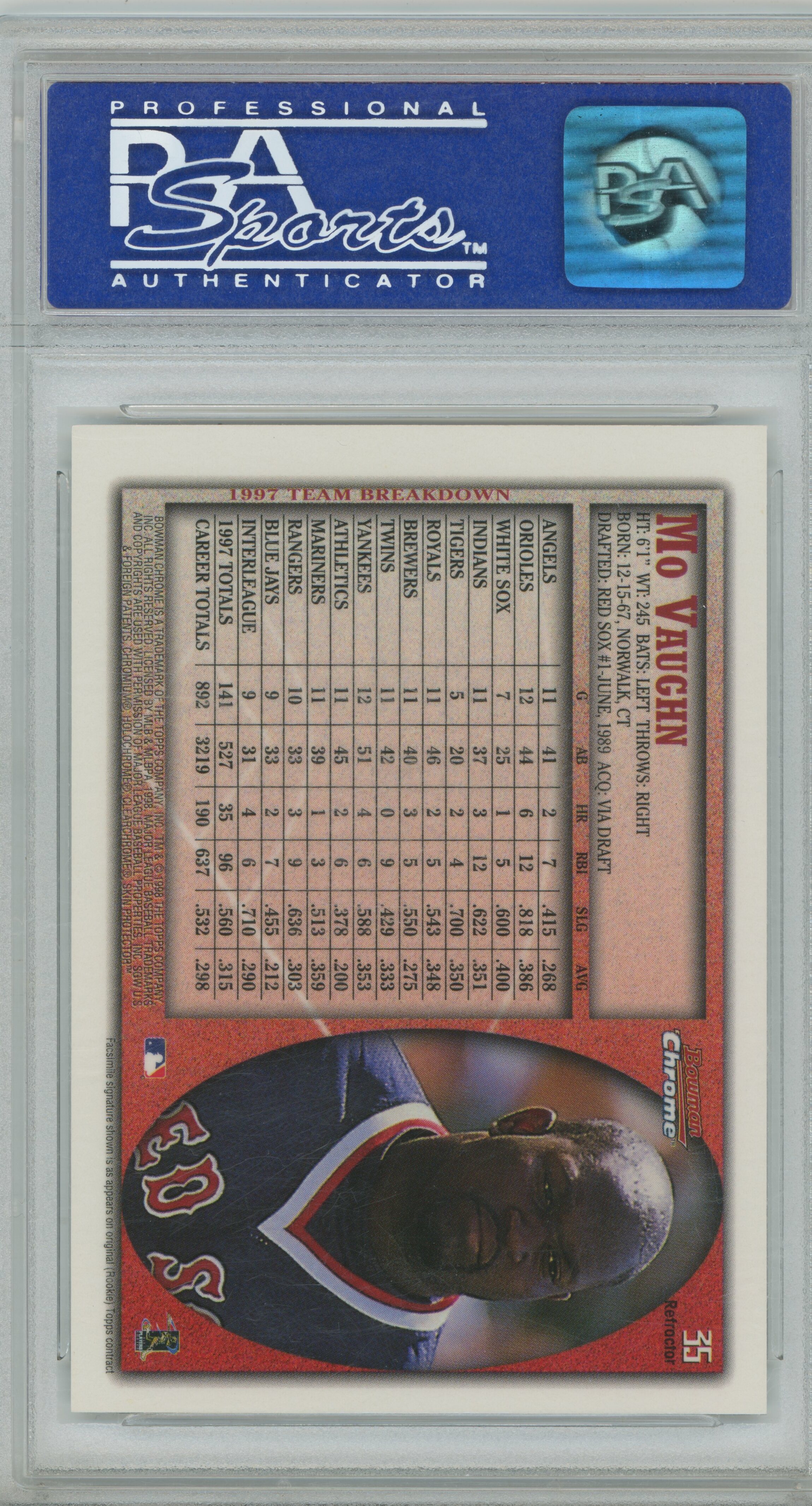 1998 Bowman Chrome Refractor Mo Vaughn PSA 9