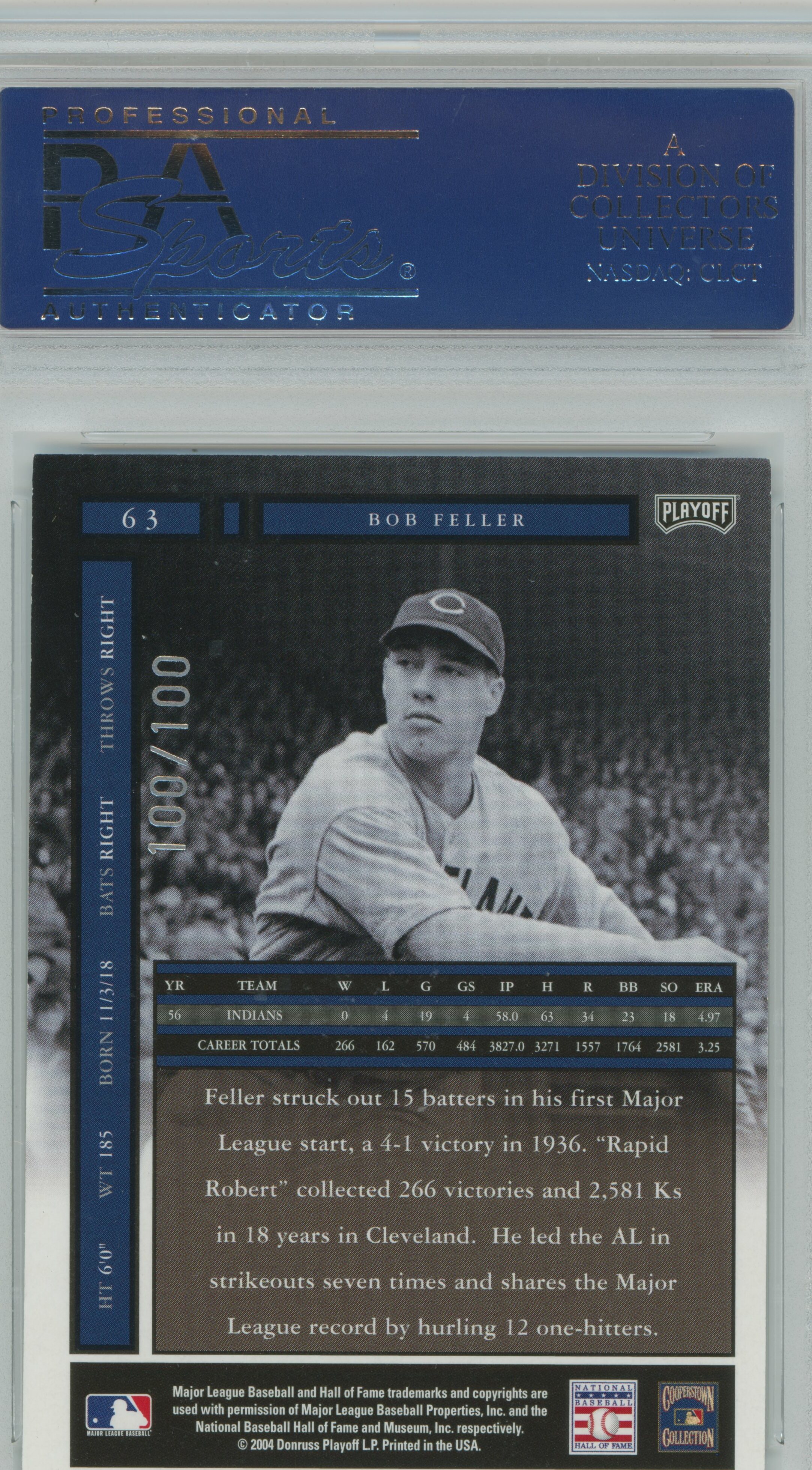 2004 Honors Silver Auto Bob Feller PSA 8