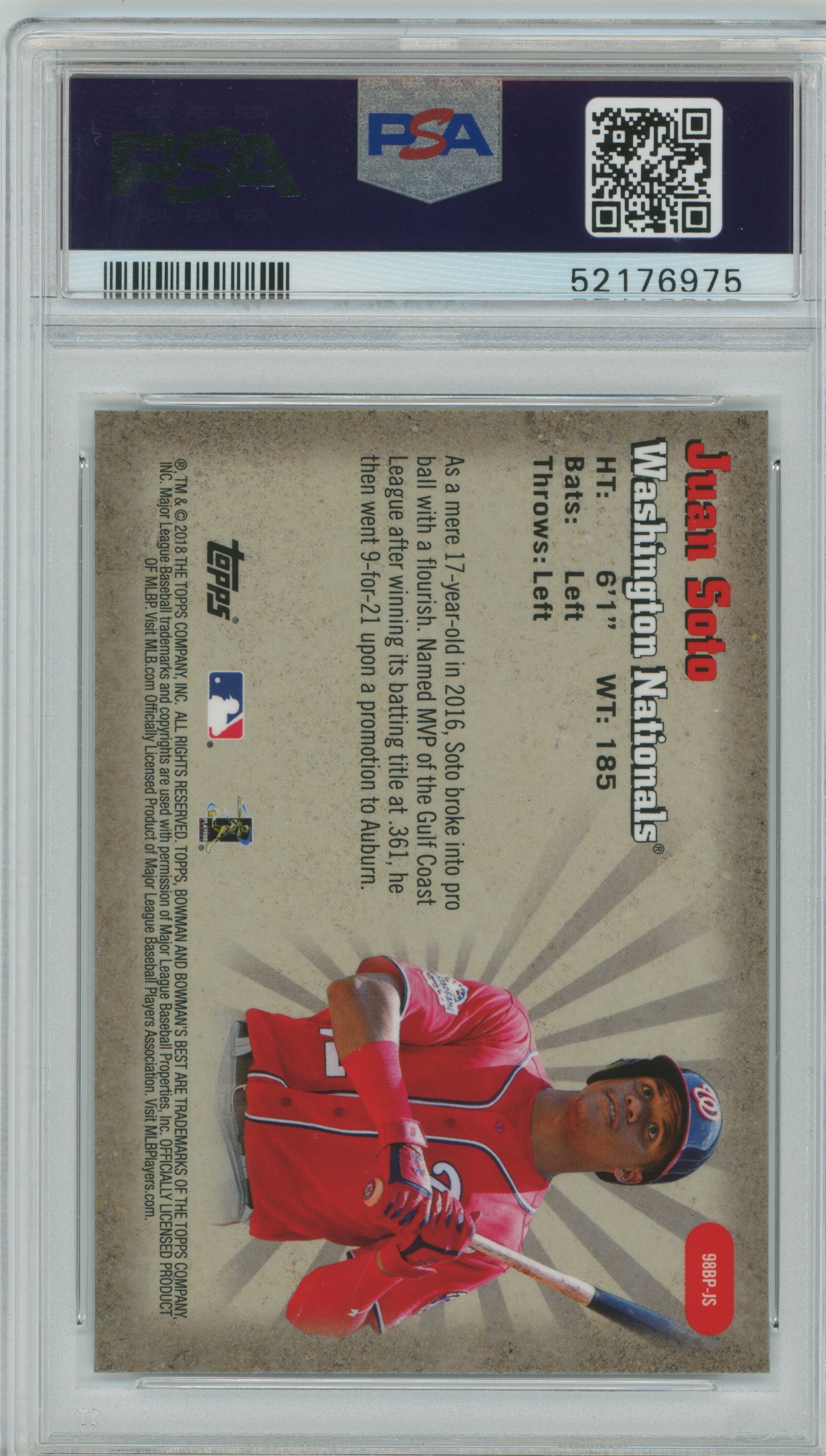 2018 Bowman's Best 1998 Best Performers Juan Soto PSA 9