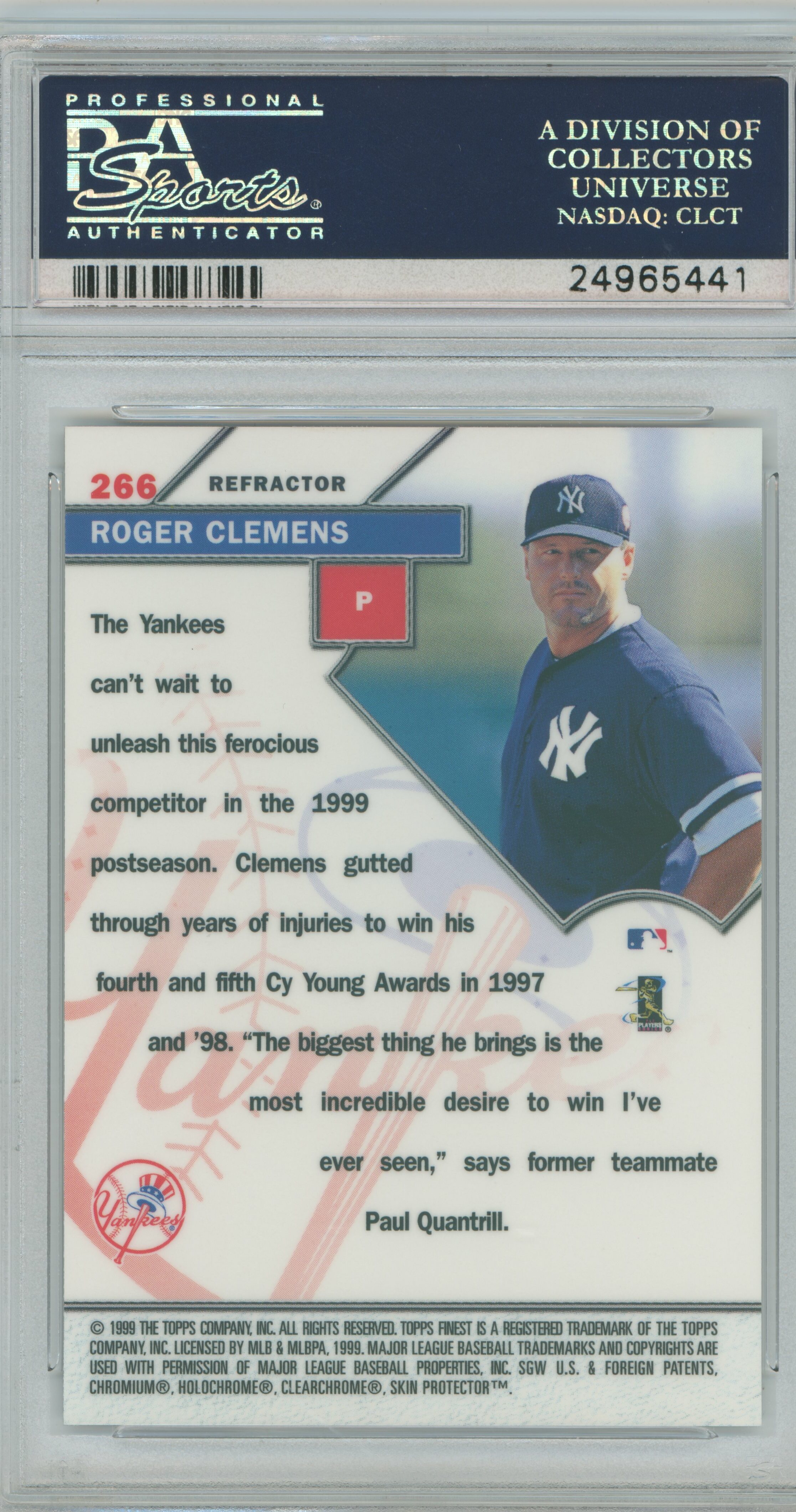 1999 Finest Refractor Roger Clemens PSA 10