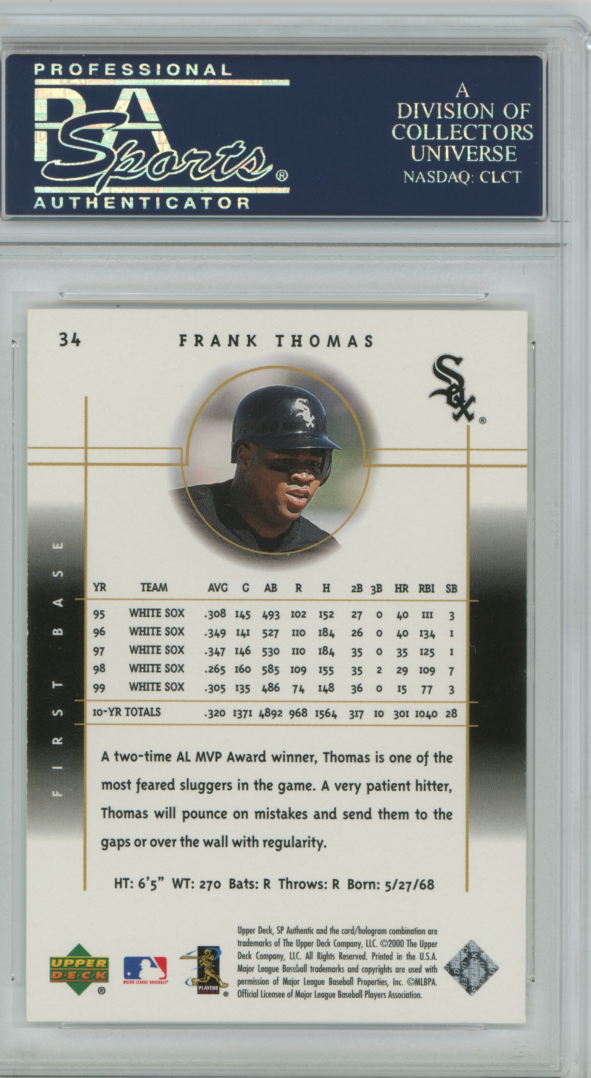 2000 SP Authentic Frank Thomas PSA 10