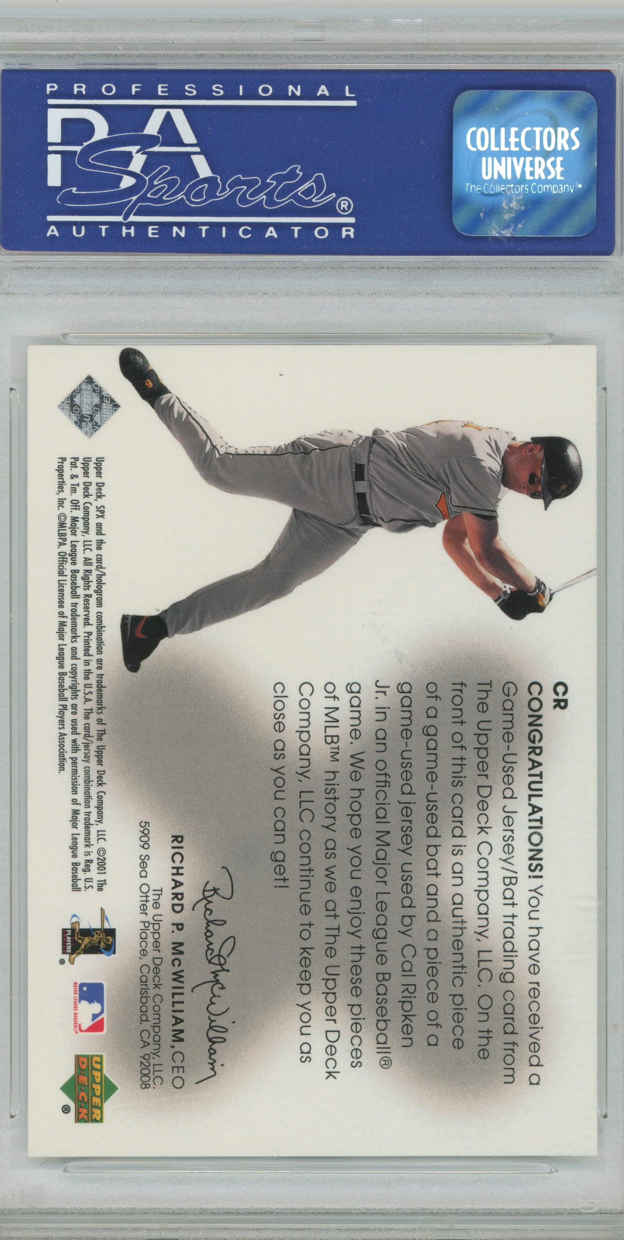 2001 SPx Winning Materials Jersey/Bat Cal Ripken Jr. PSA 9