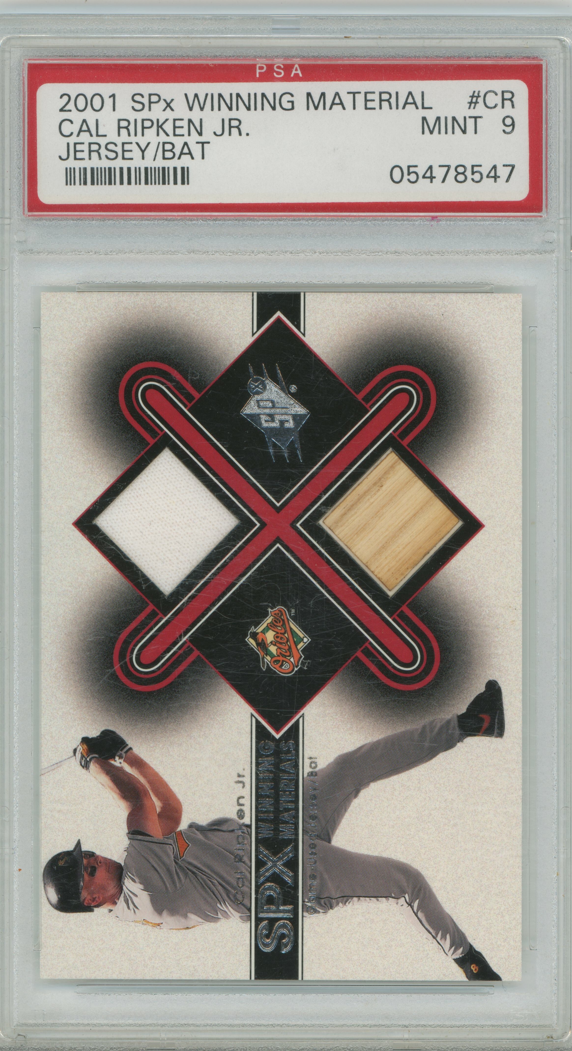 2001 SPx Winning Materials Jersey/Bat Cal Ripken Jr. PSA 9