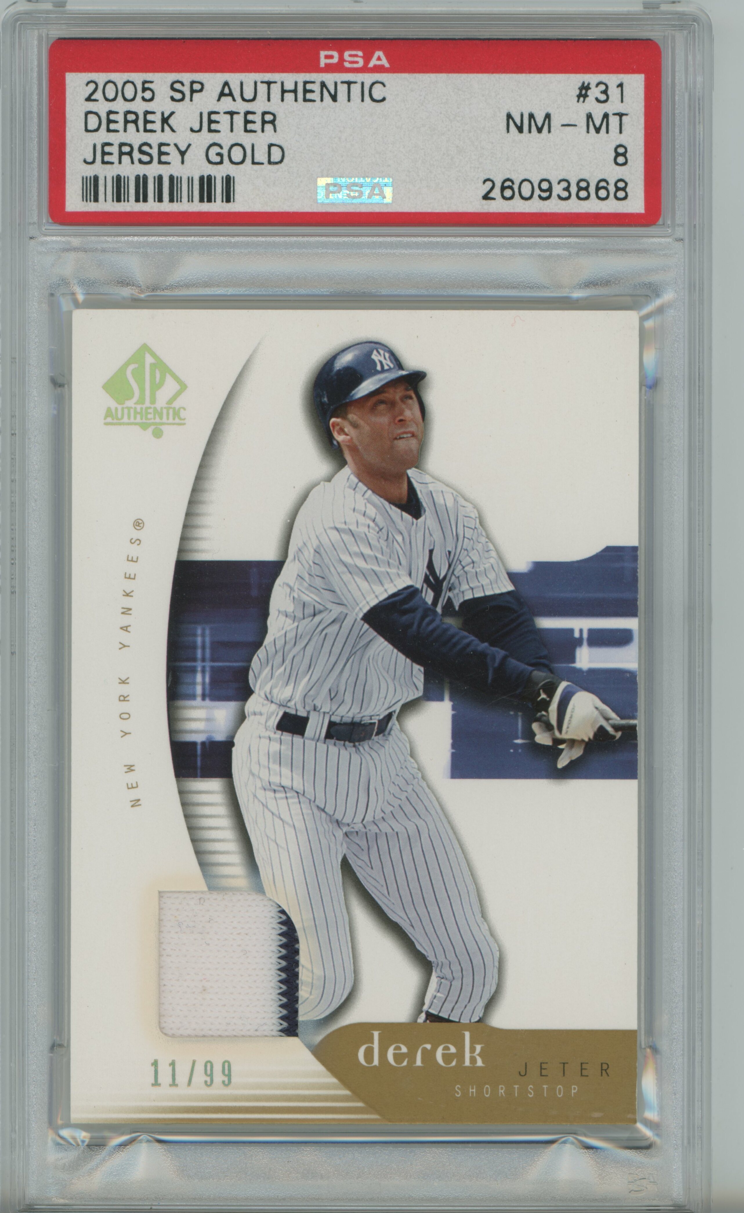 2005 SP Authentic Jersey Gold Derek Jeter PSA 8