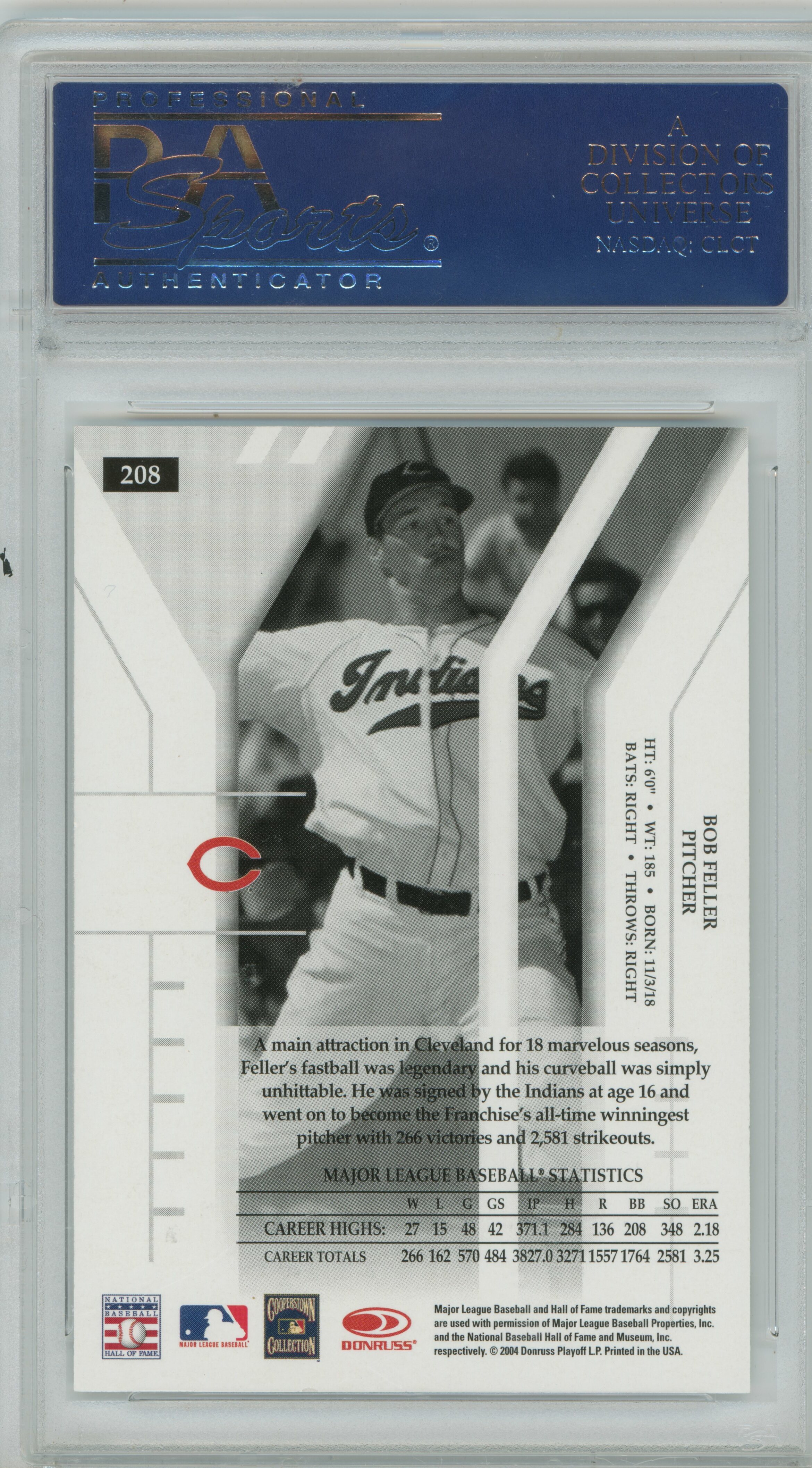 2004 Elite Extra Edition Bob Feller PSA 9