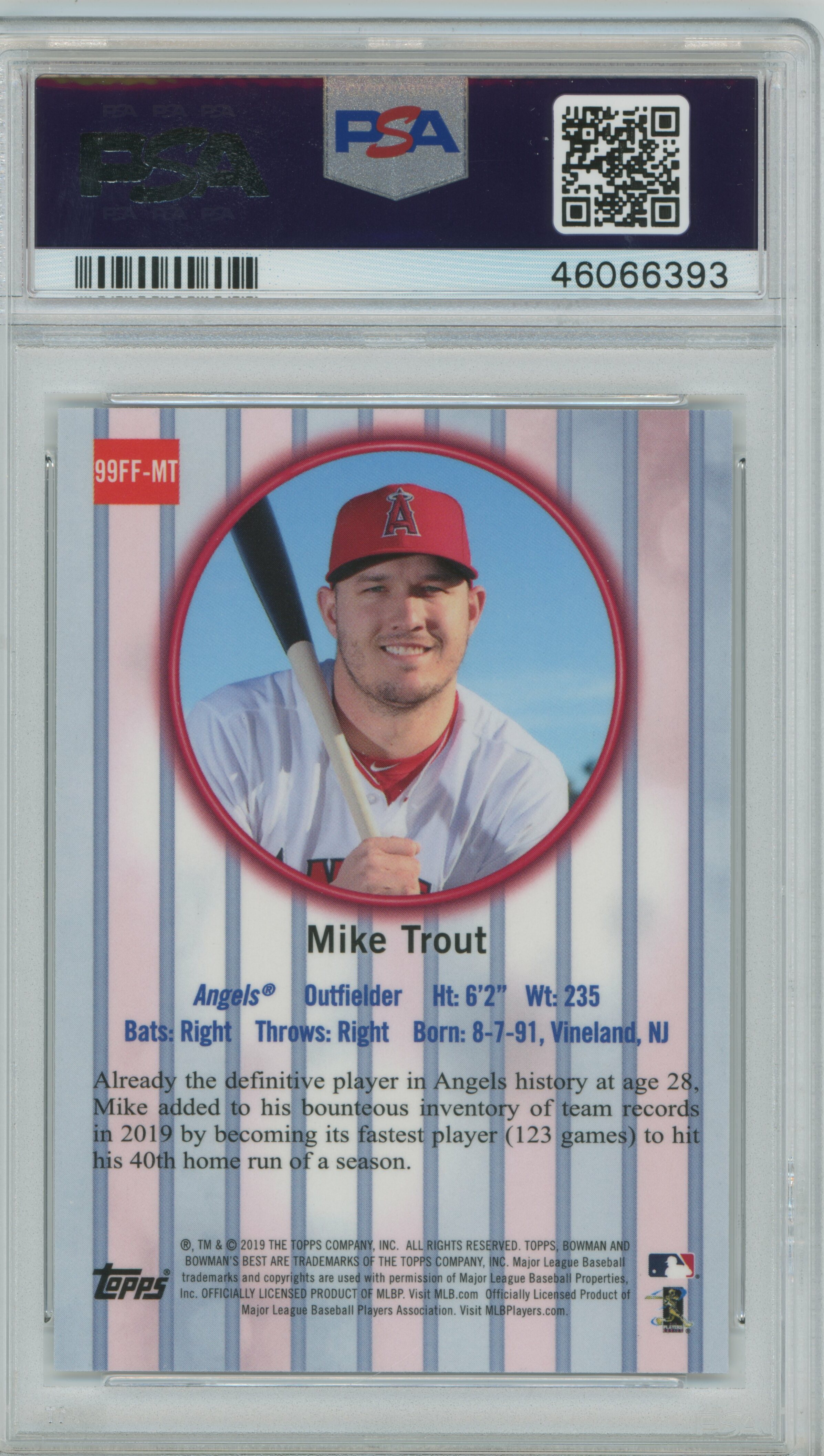 2019 Bowman's Best 1999 Franchise Favorites Mike Trout PSA 8