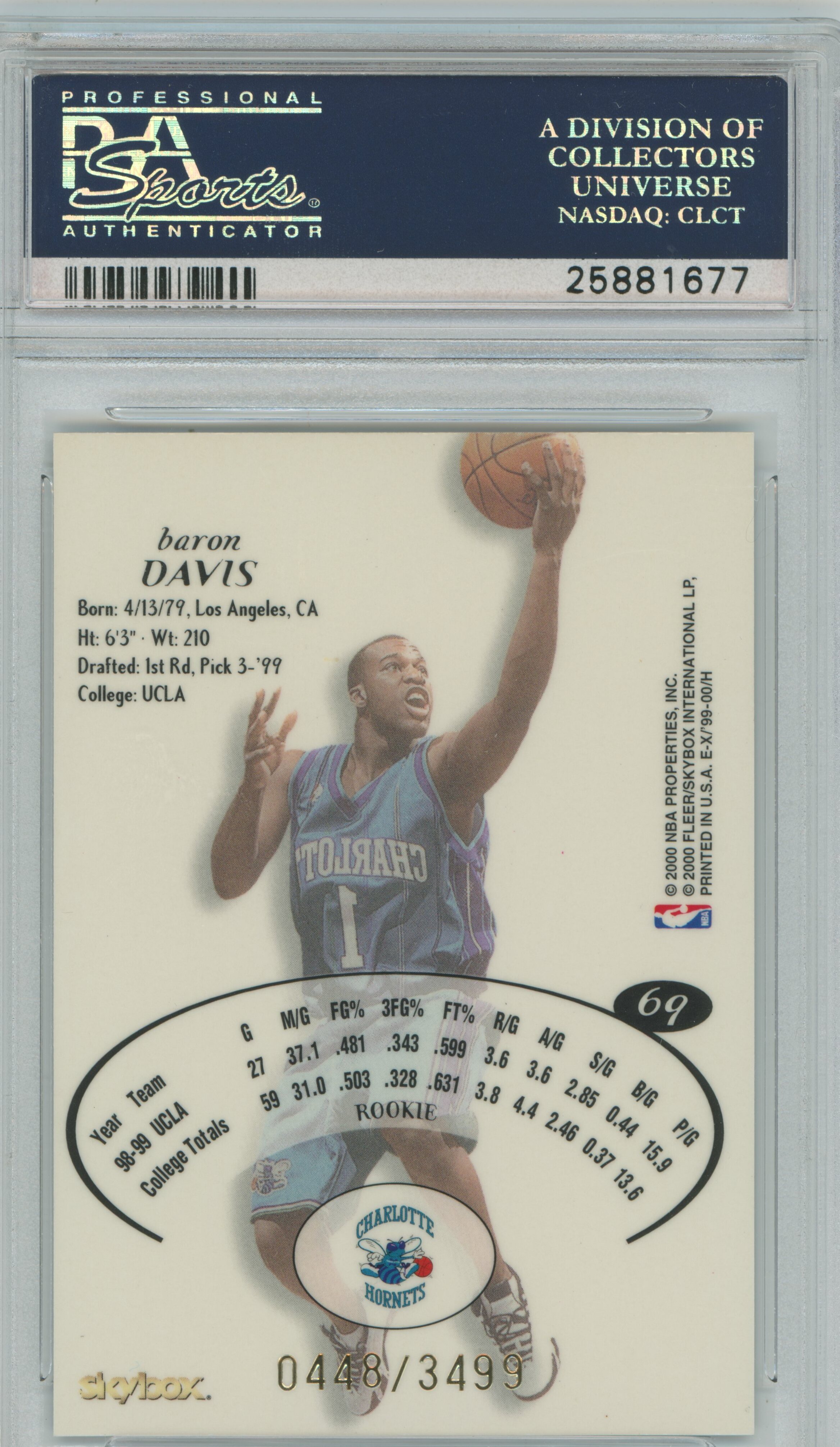 1999-00 E-X RC Baron Davis PSA 10