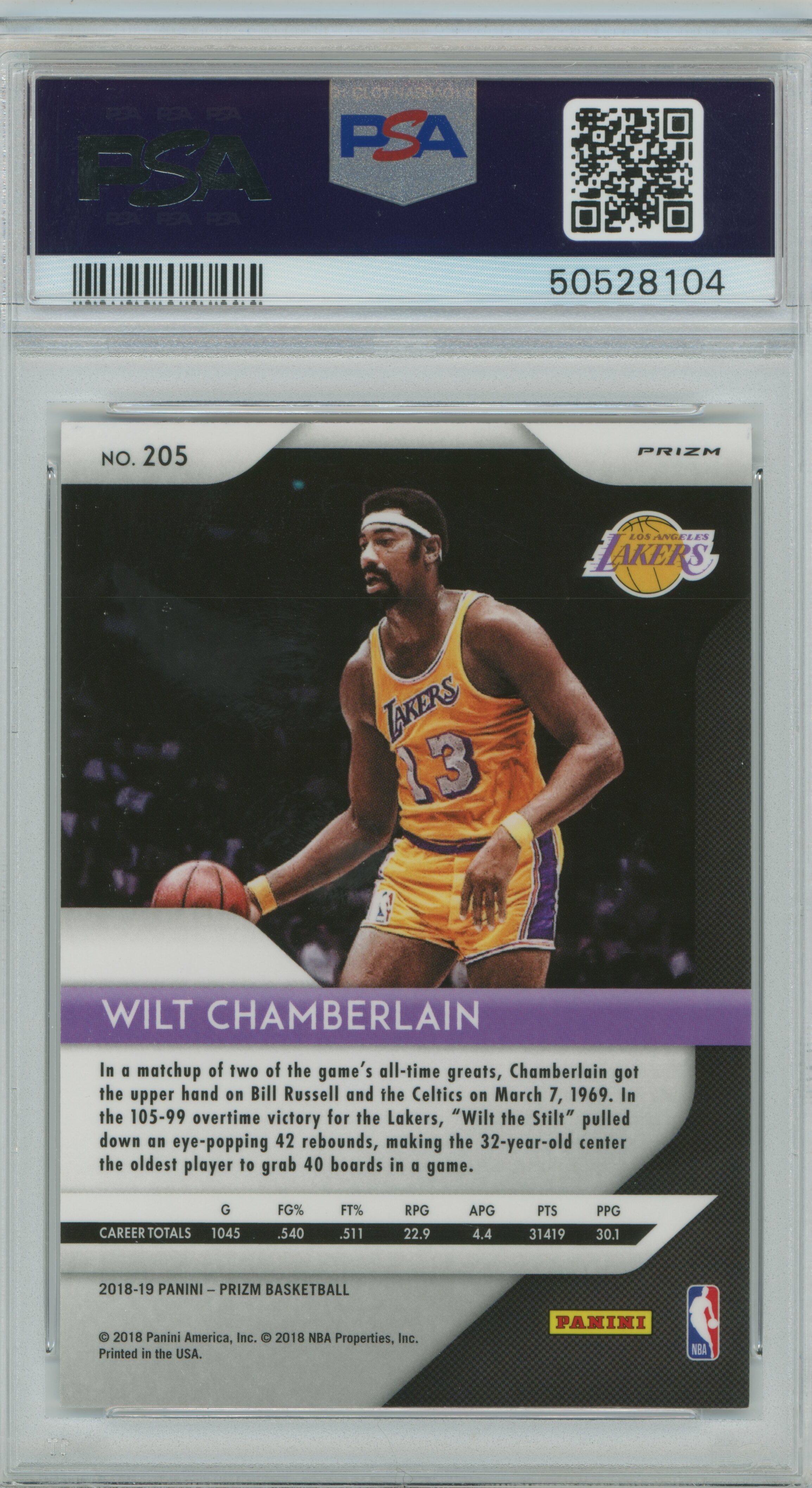 2018-19 Prizm Hyper Prizm Wilt Chamberlain PSA 9