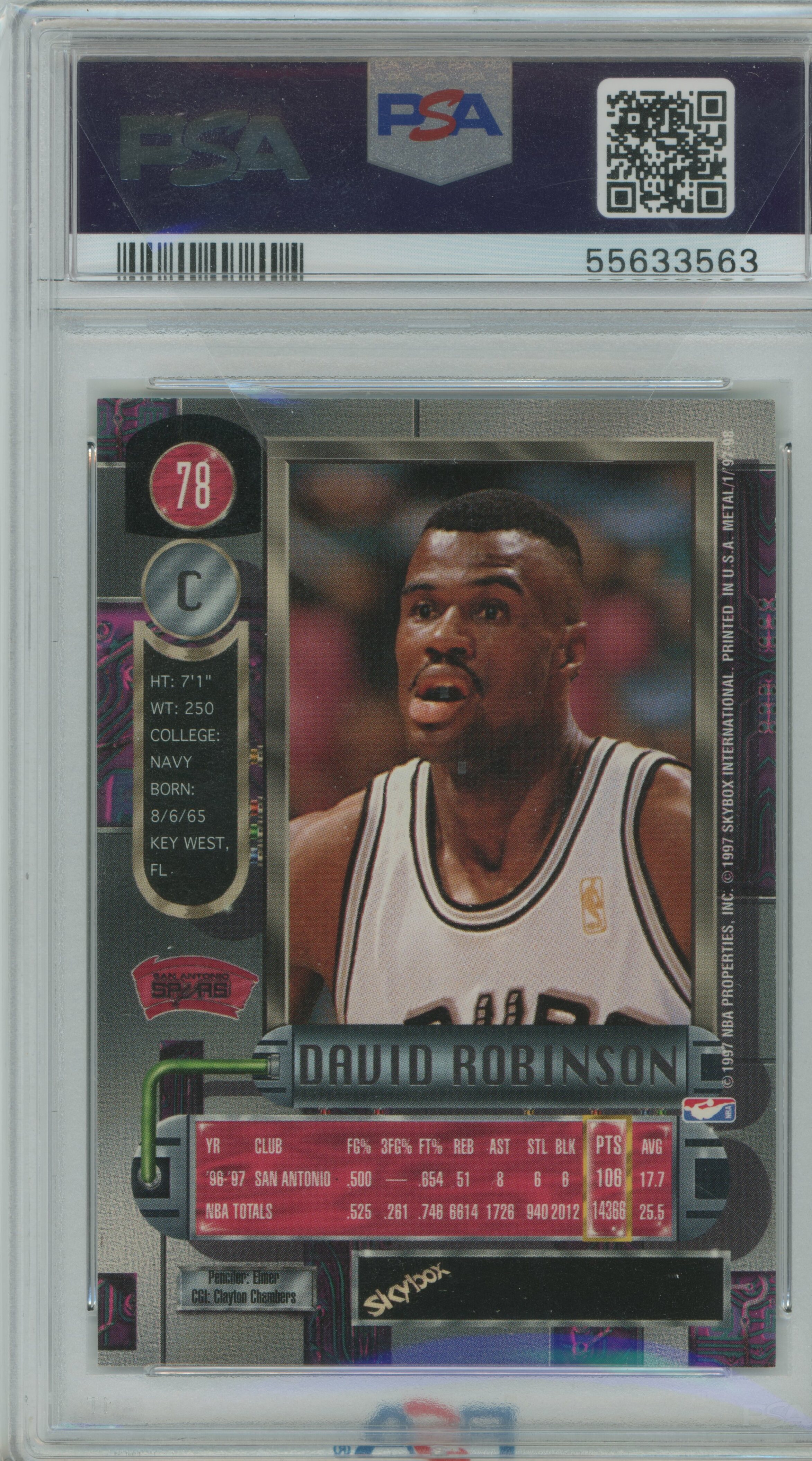 1997-98 Metal Universe David Robinson PSA 9