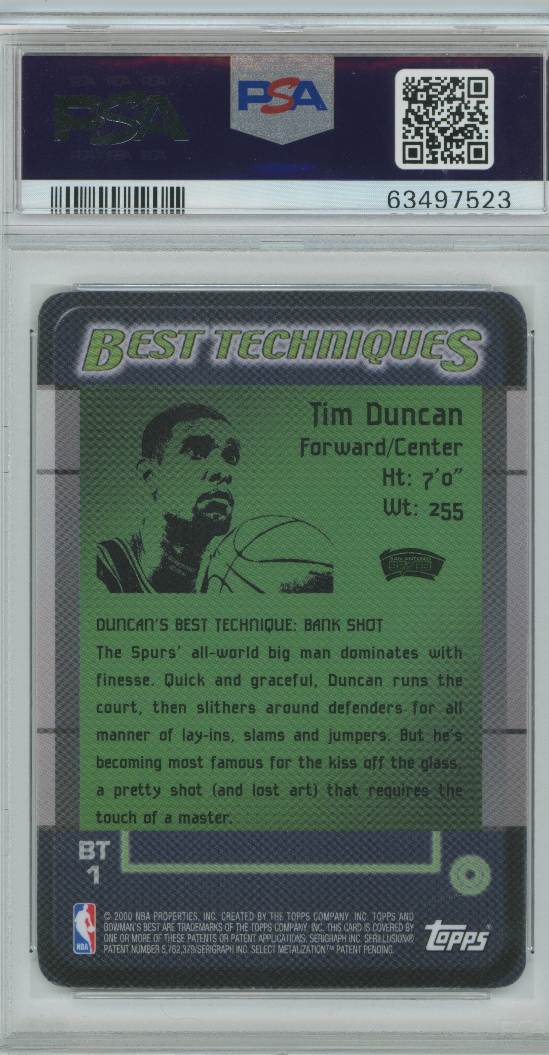 1999-00 Bowman's Best Techniques Tim Duncan PSA 10