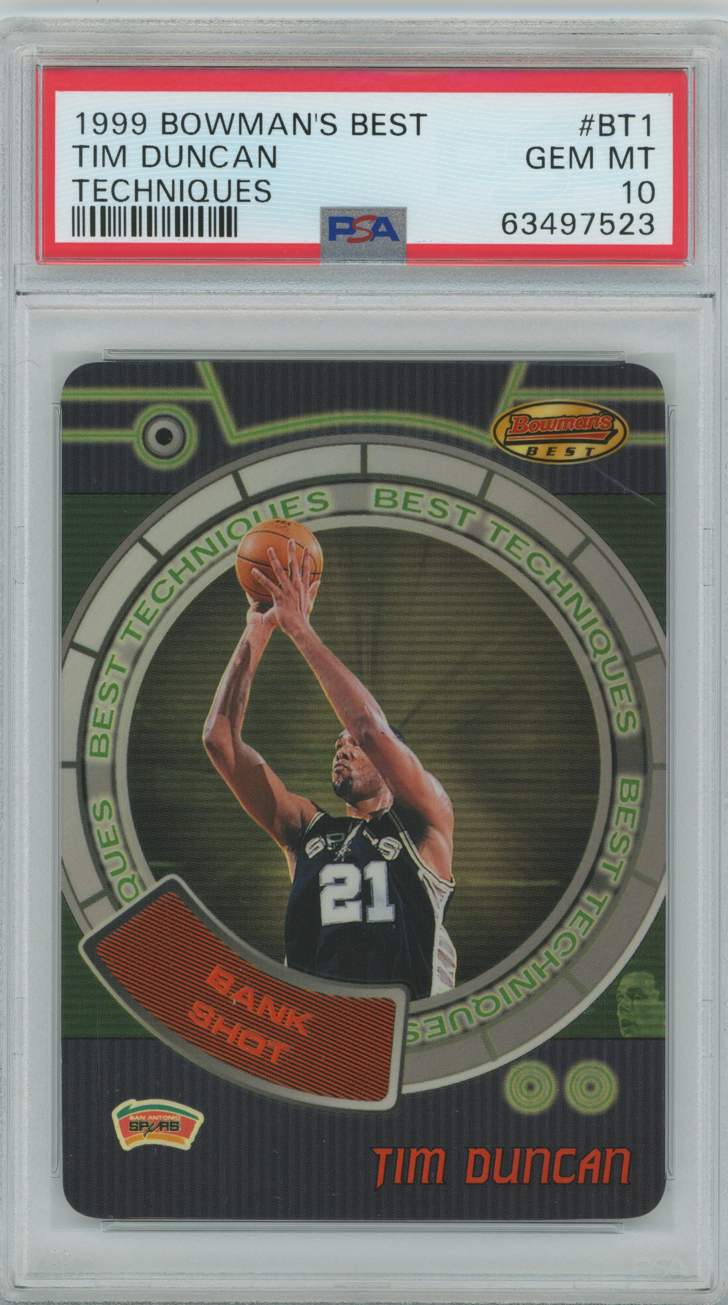 1999-00 Bowman's Best Techniques Tim Duncan PSA 10