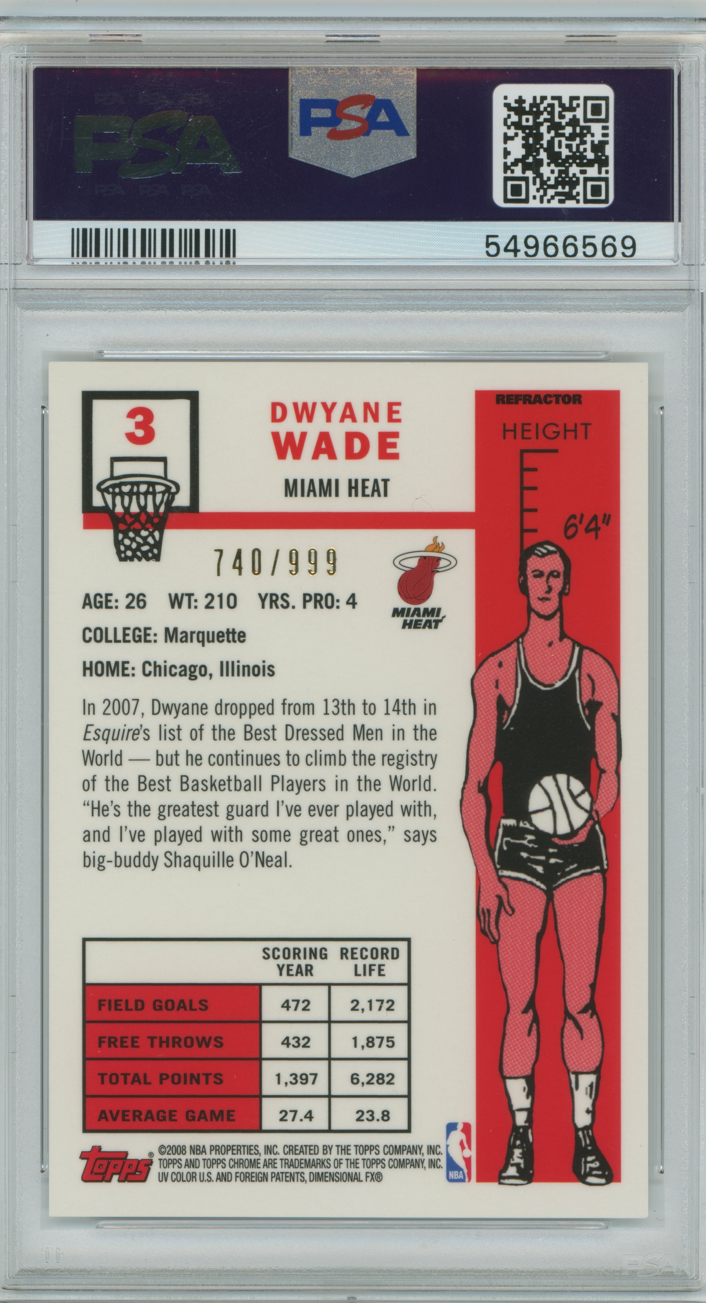 2007-08 Topps Chrome 1957-58 Variation Refractor Dwyane Wade PSA 9