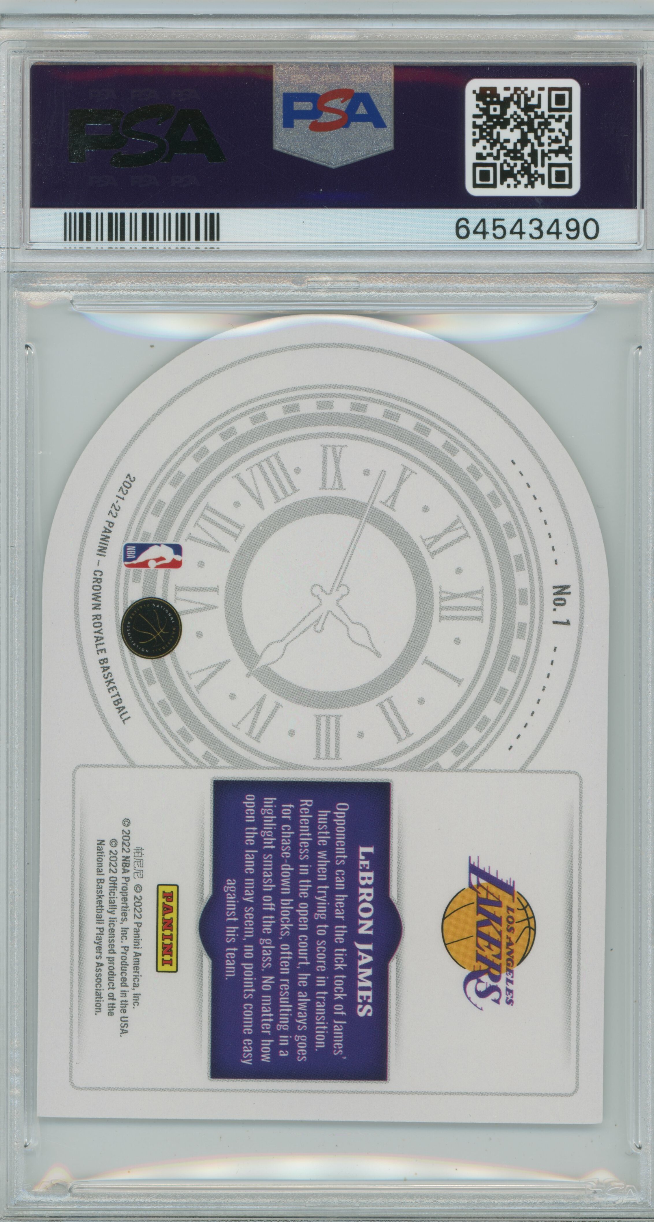 2021-22 Crown Royale Test of Time /99 LeBron James PSA 9