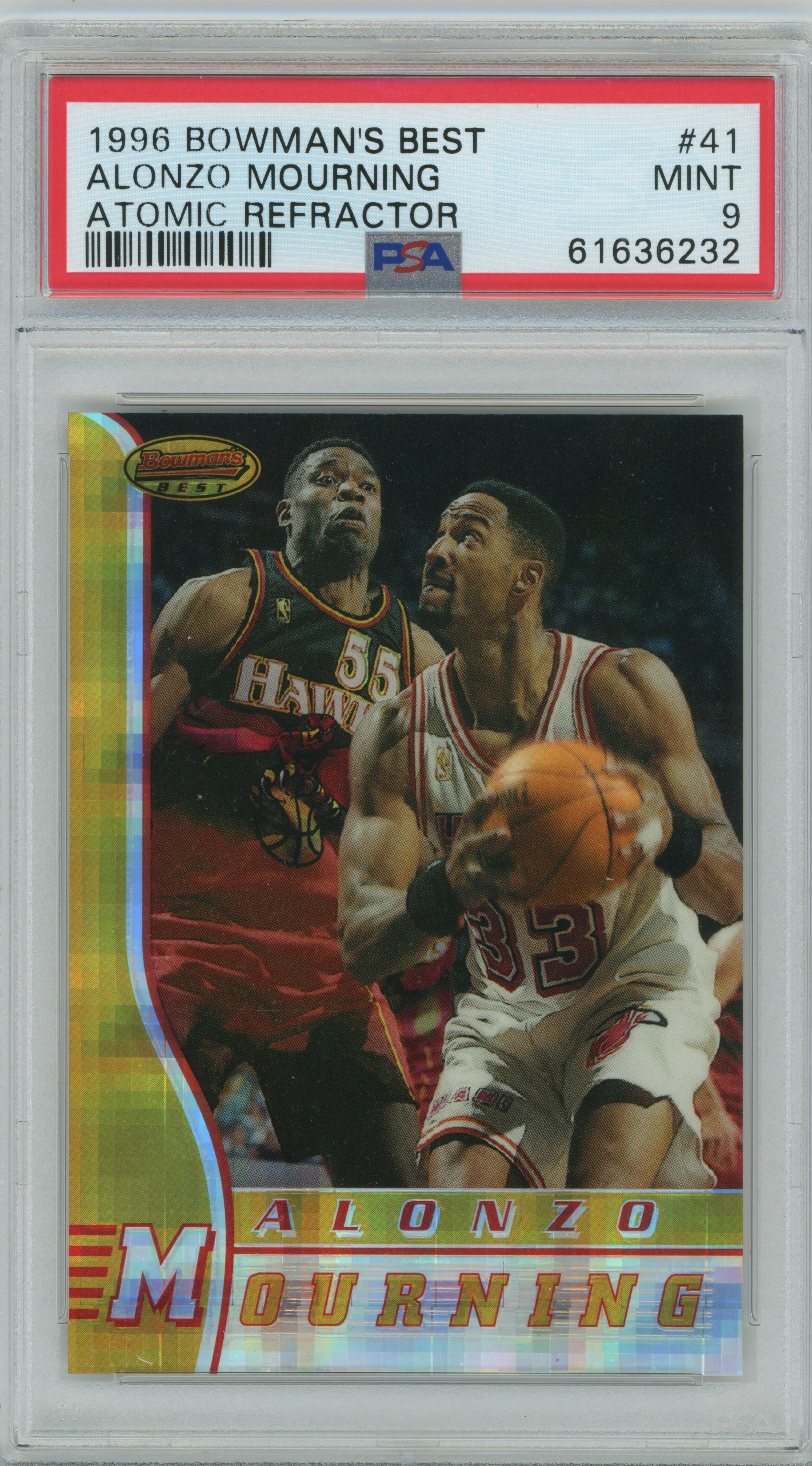 1996-97 Bowman's Best Atomic Refractor Alonzo Mourning PSA 9