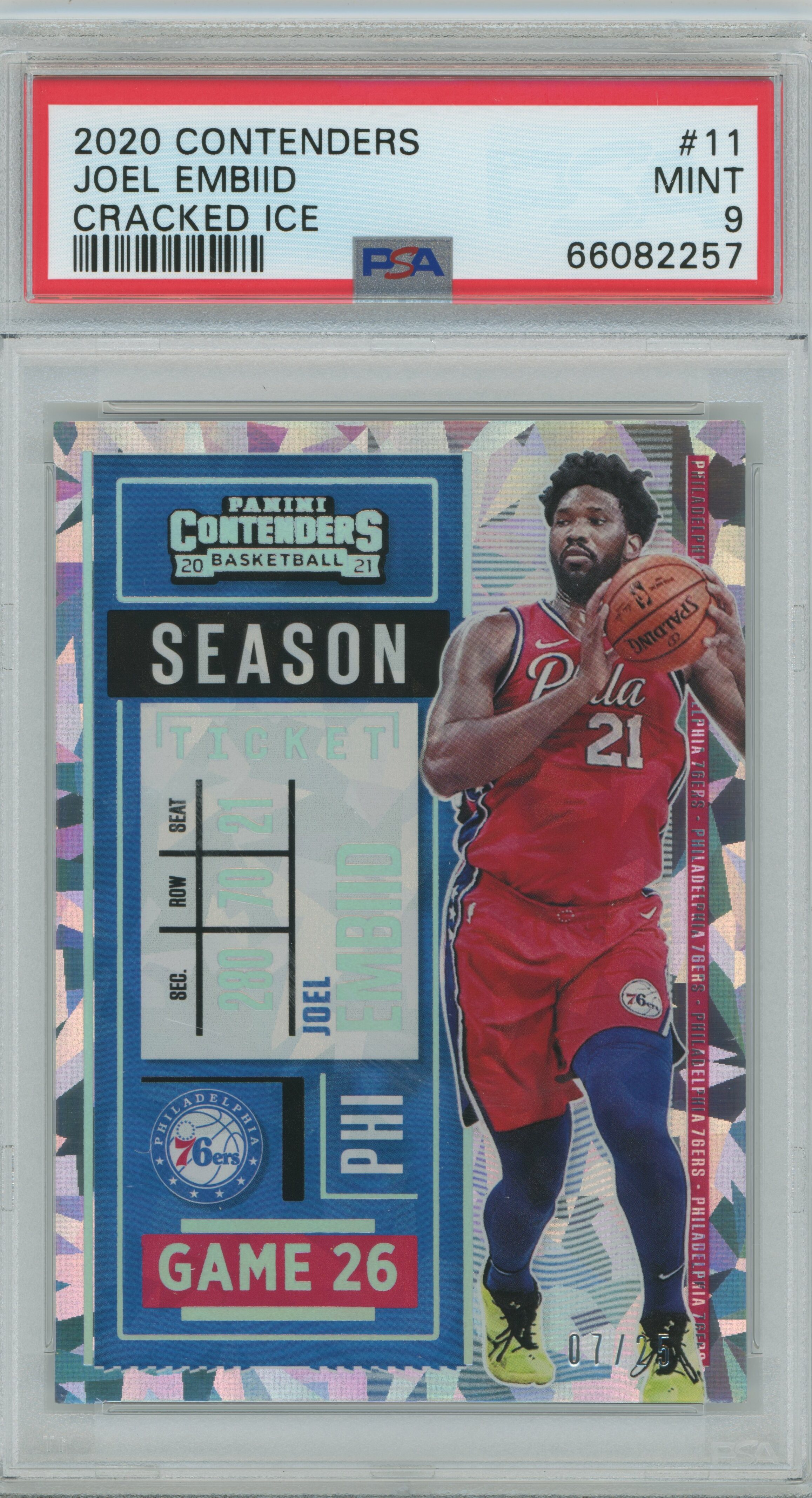 2020-21 Contenders Cracked Ice /25 Joel Embiid PSA 9