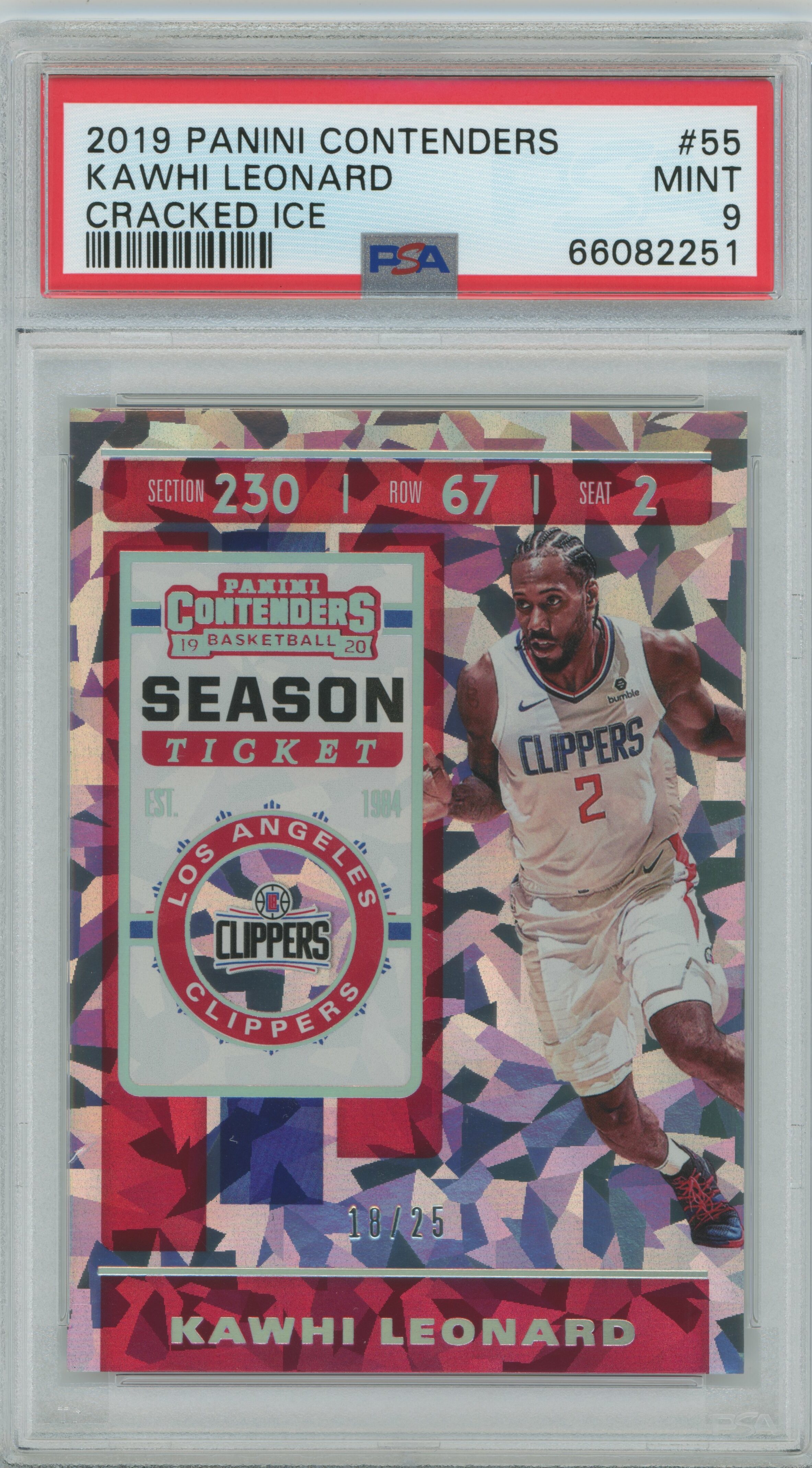 2019-20 Contenders Cracked Ice /25 Kawhi Leonard PSA 9