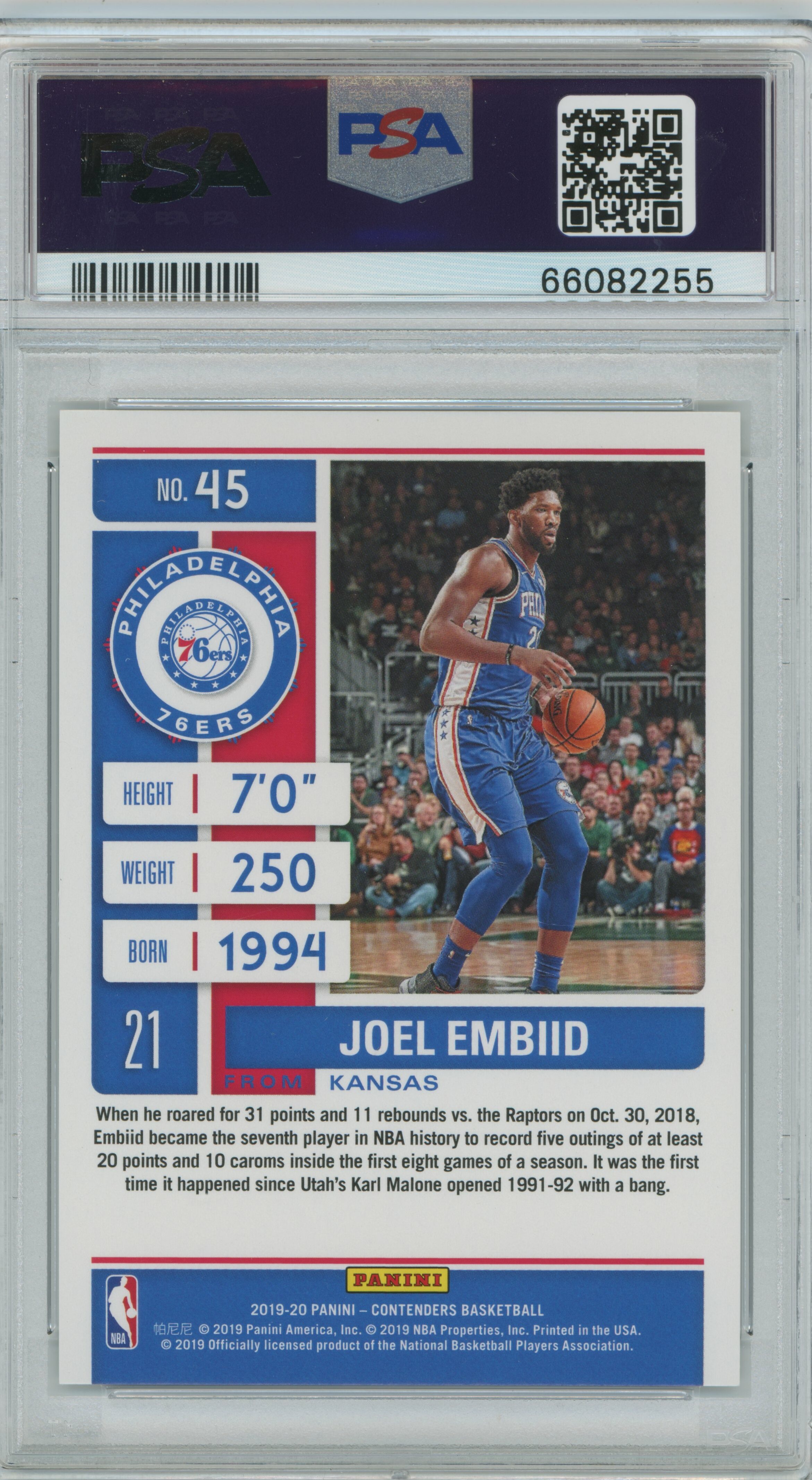 2019-20 Contenders Cracked Ice /25 Joel Embiid PSA 9