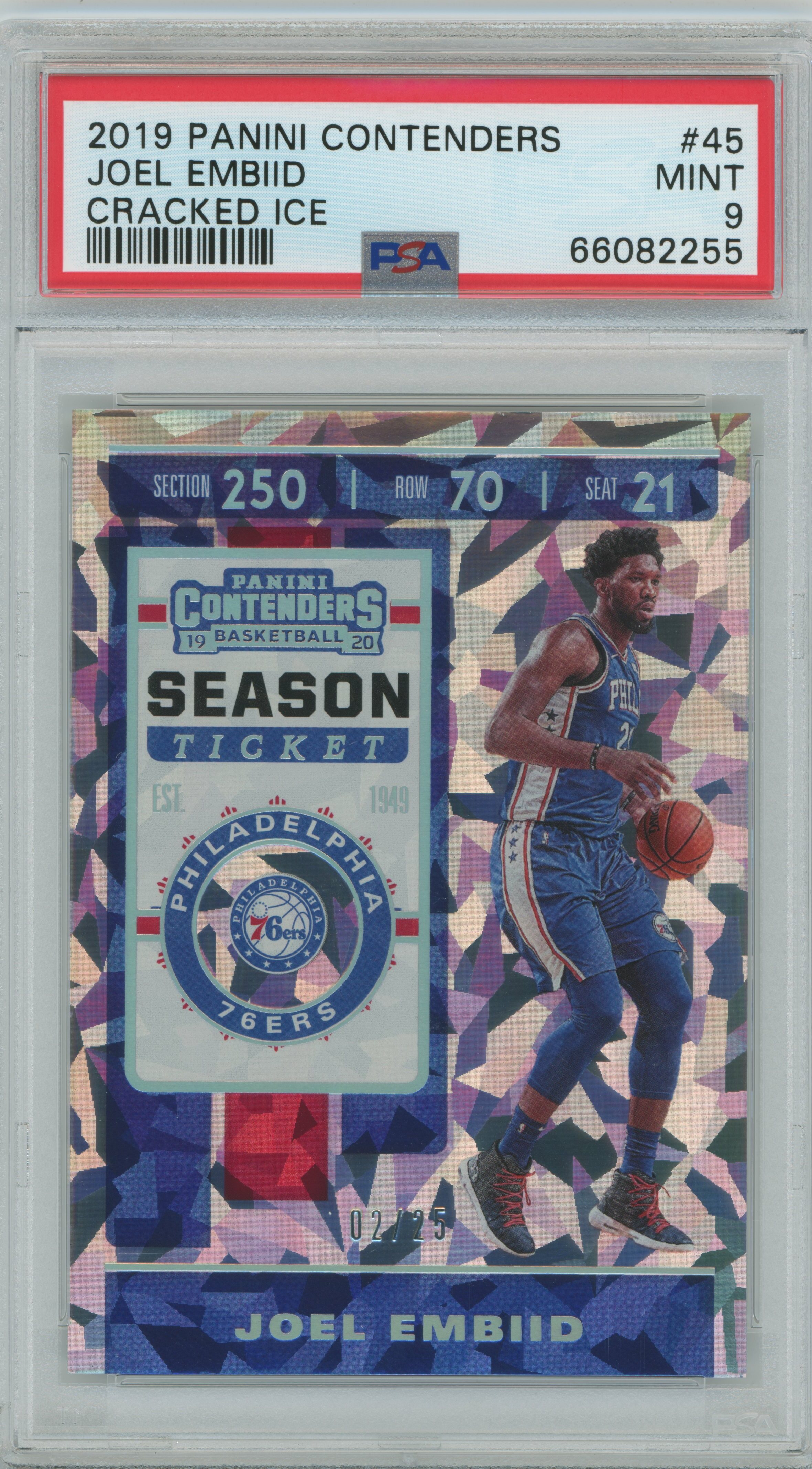 2019-20 Contenders Cracked Ice /25 Joel Embiid PSA 9