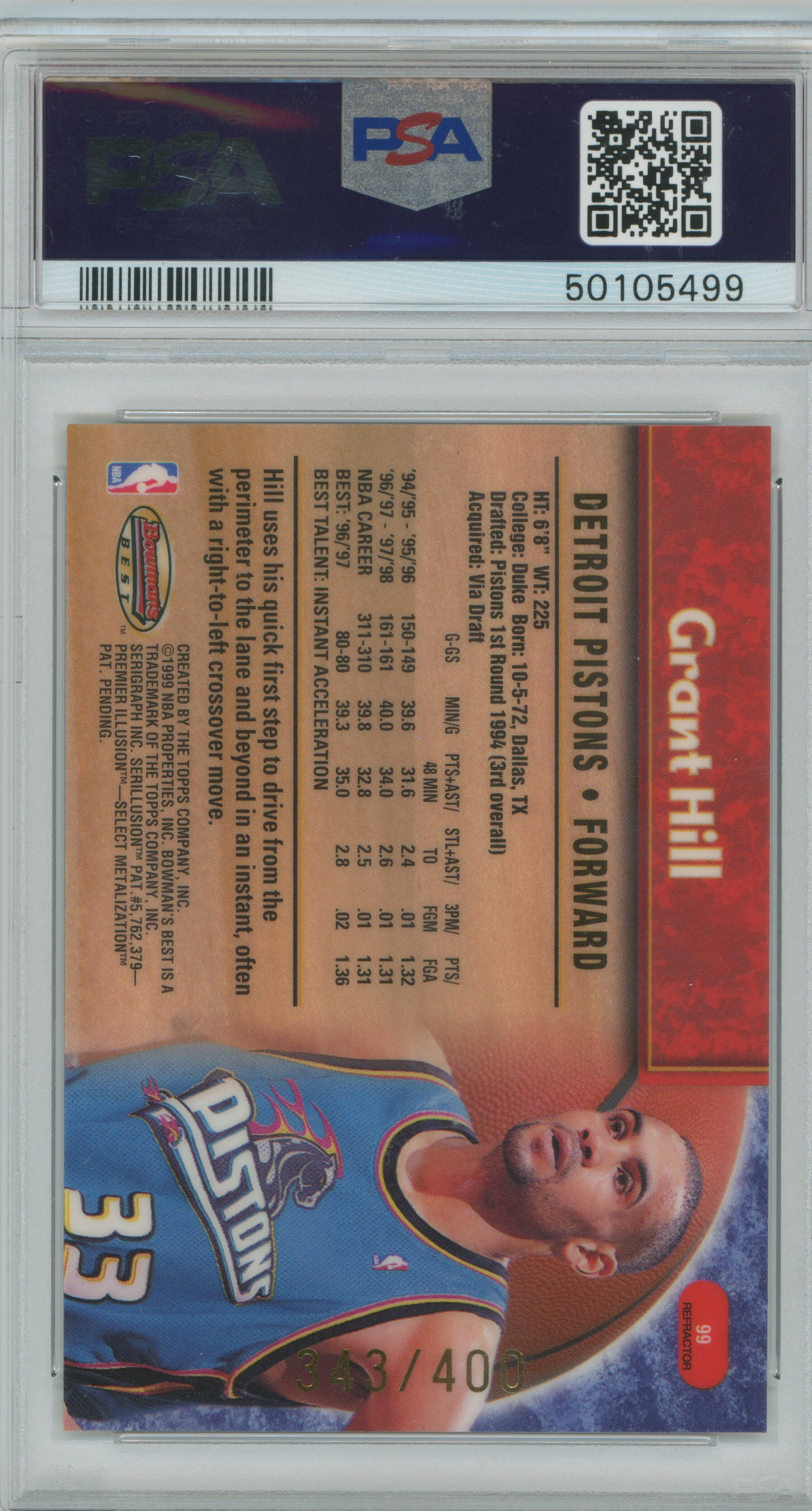 1998-99 Bowman's Best Refractor Grant Hill PSA 9