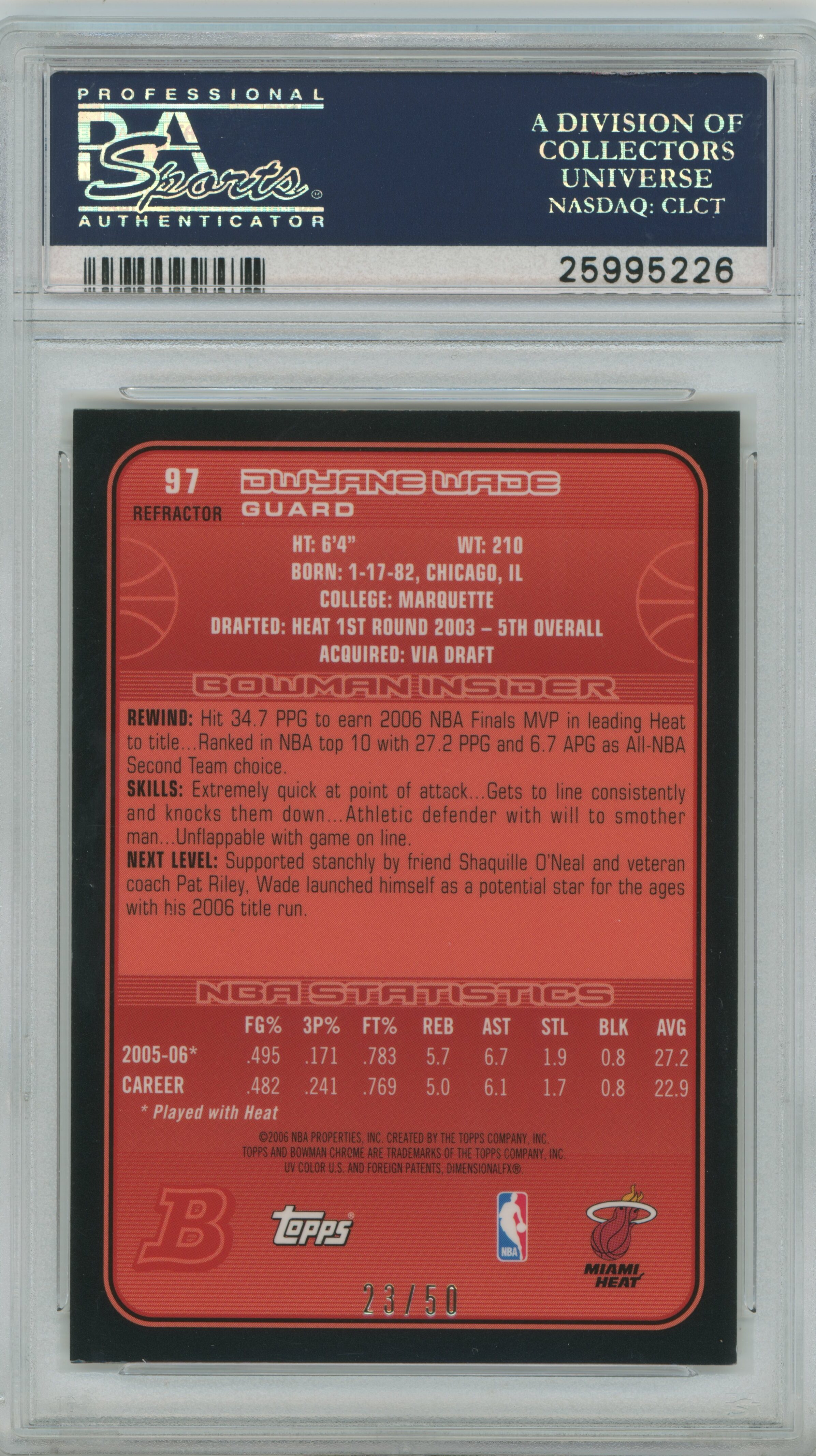 2006 Bowman Chrome Gold Refractor Dwyane Wade PSA 9