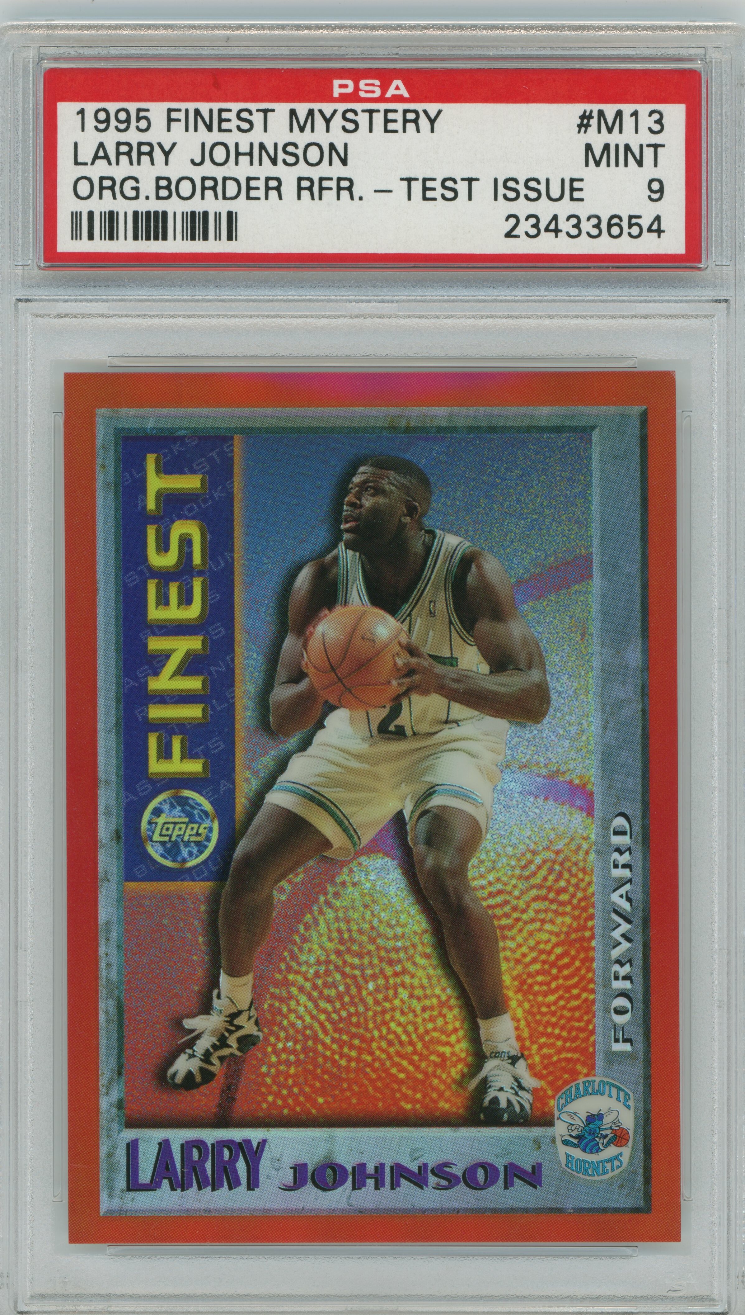 1995-96 Finest Mystery Orange Border Refractor Test Issue Larry Johnson PSA 9