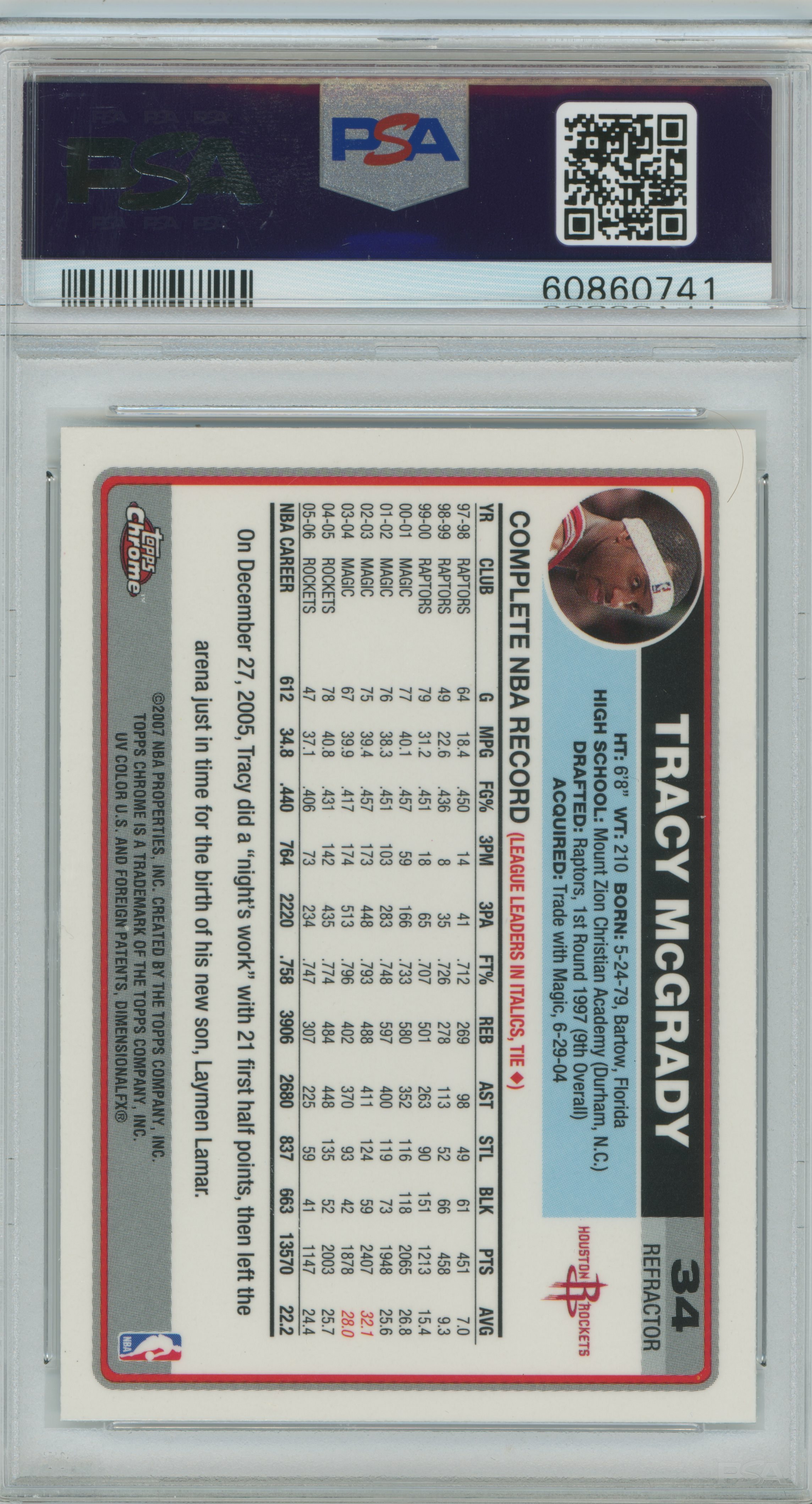 2006-07 Topps Chrome Refractor Tracy McGrady PSA 9