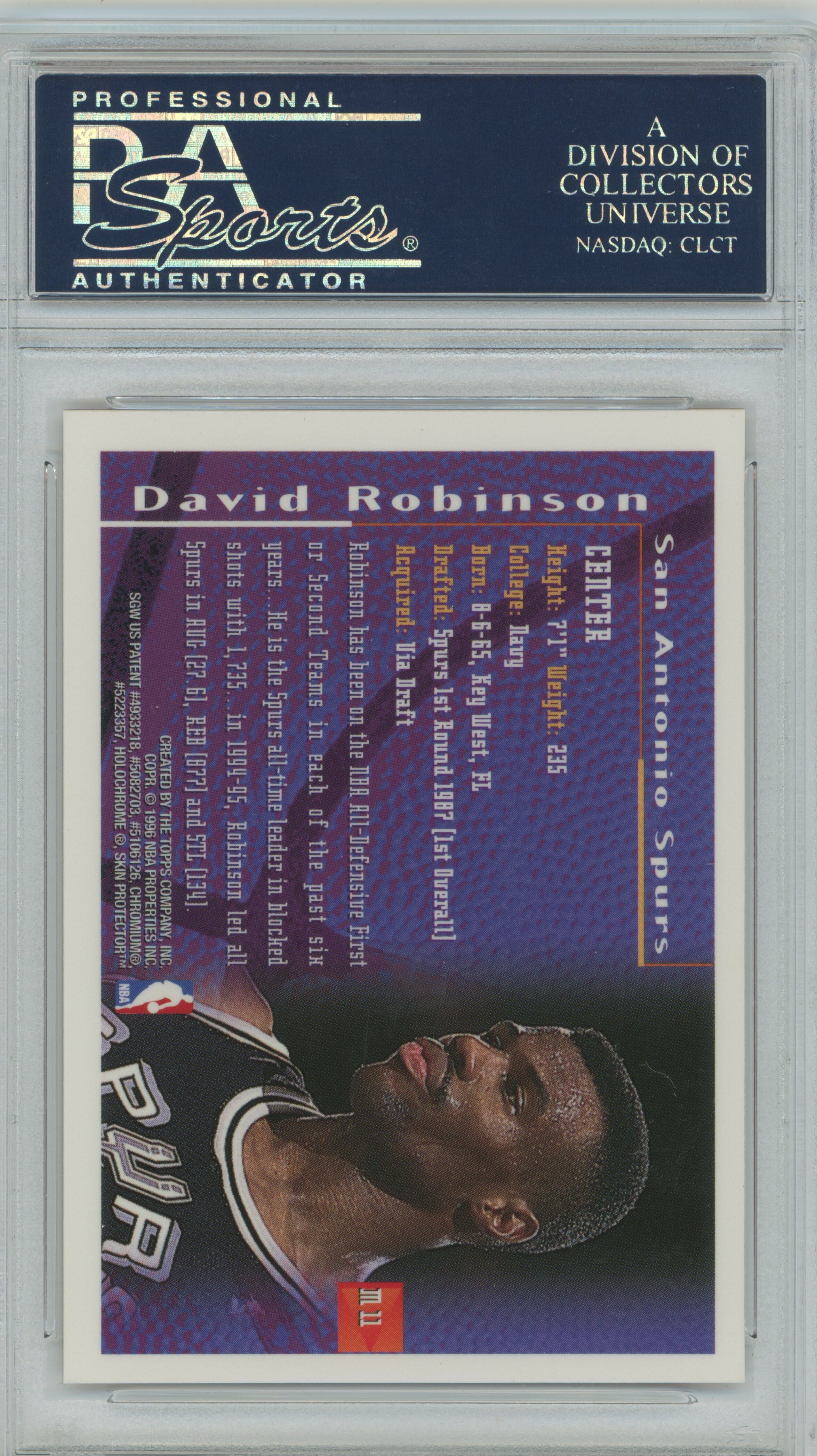 1995-96 Finest Mystery Orange Border Refractor Test Issue David Robinson PSA 9