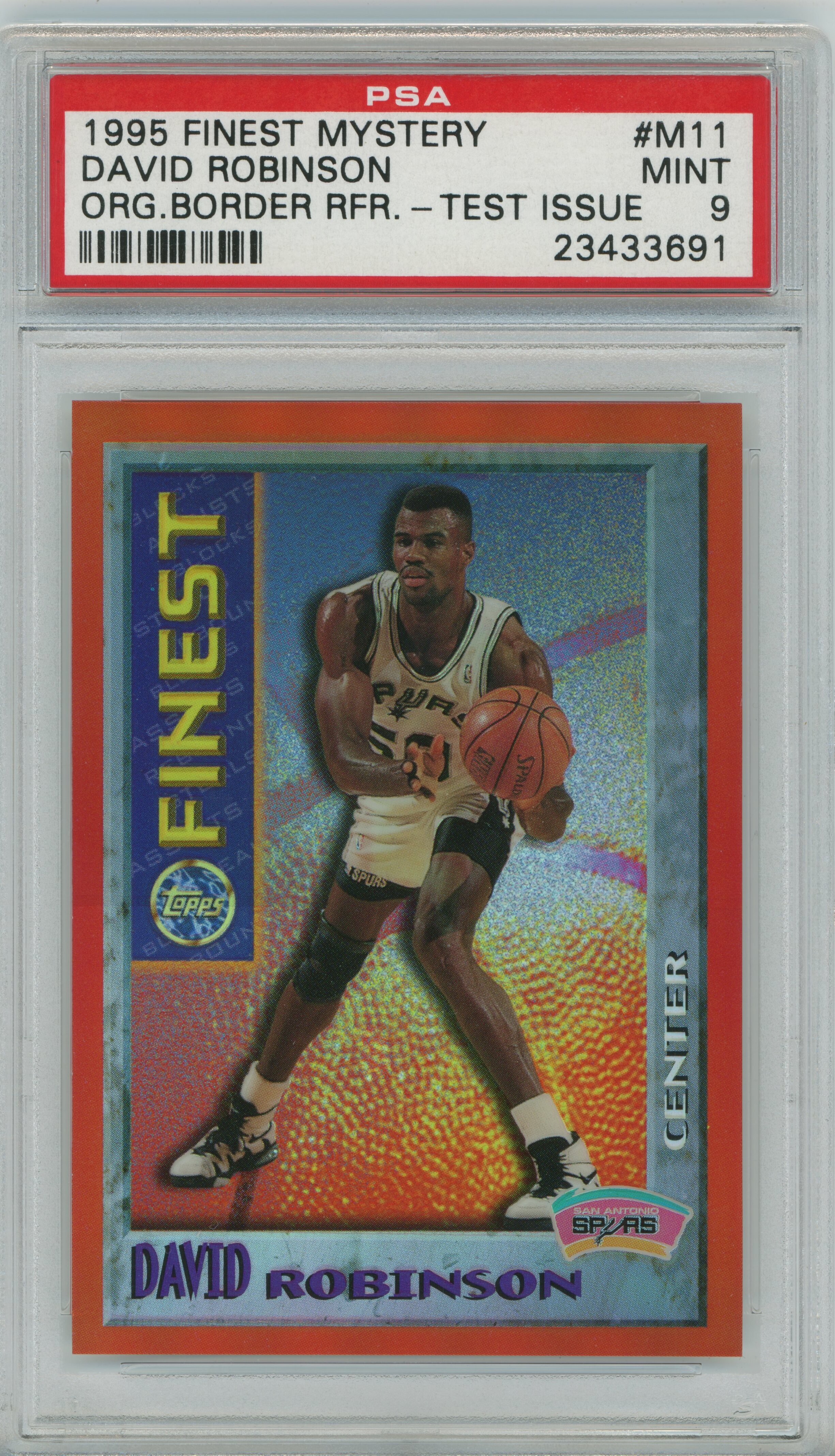 1995-96 Finest Mystery Orange Border Refractor Test Issue David Robinson PSA 9