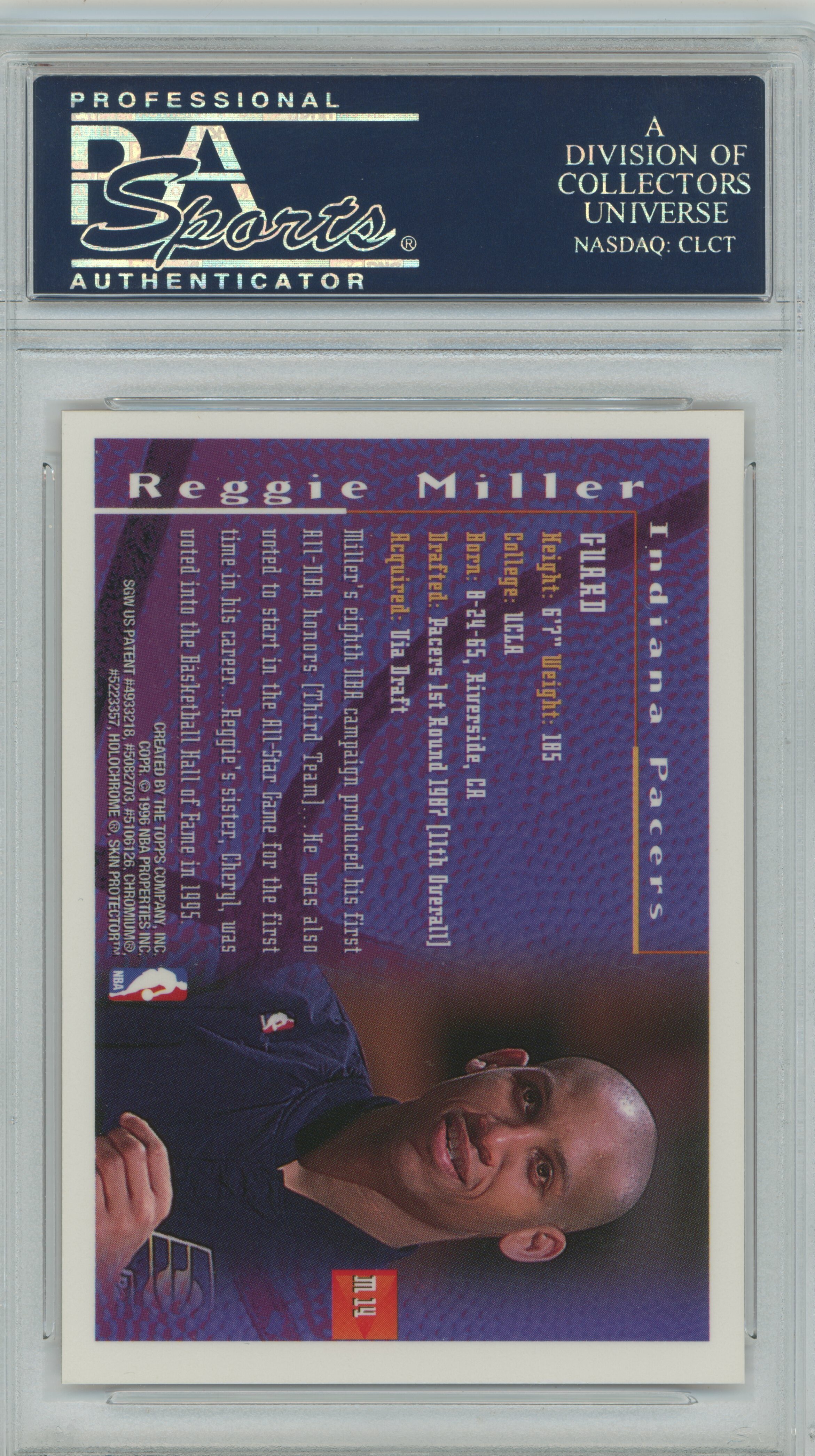 1995-96 Finest Mystery Orange Border Refractor Test Issue Reggie Miller PSA 9